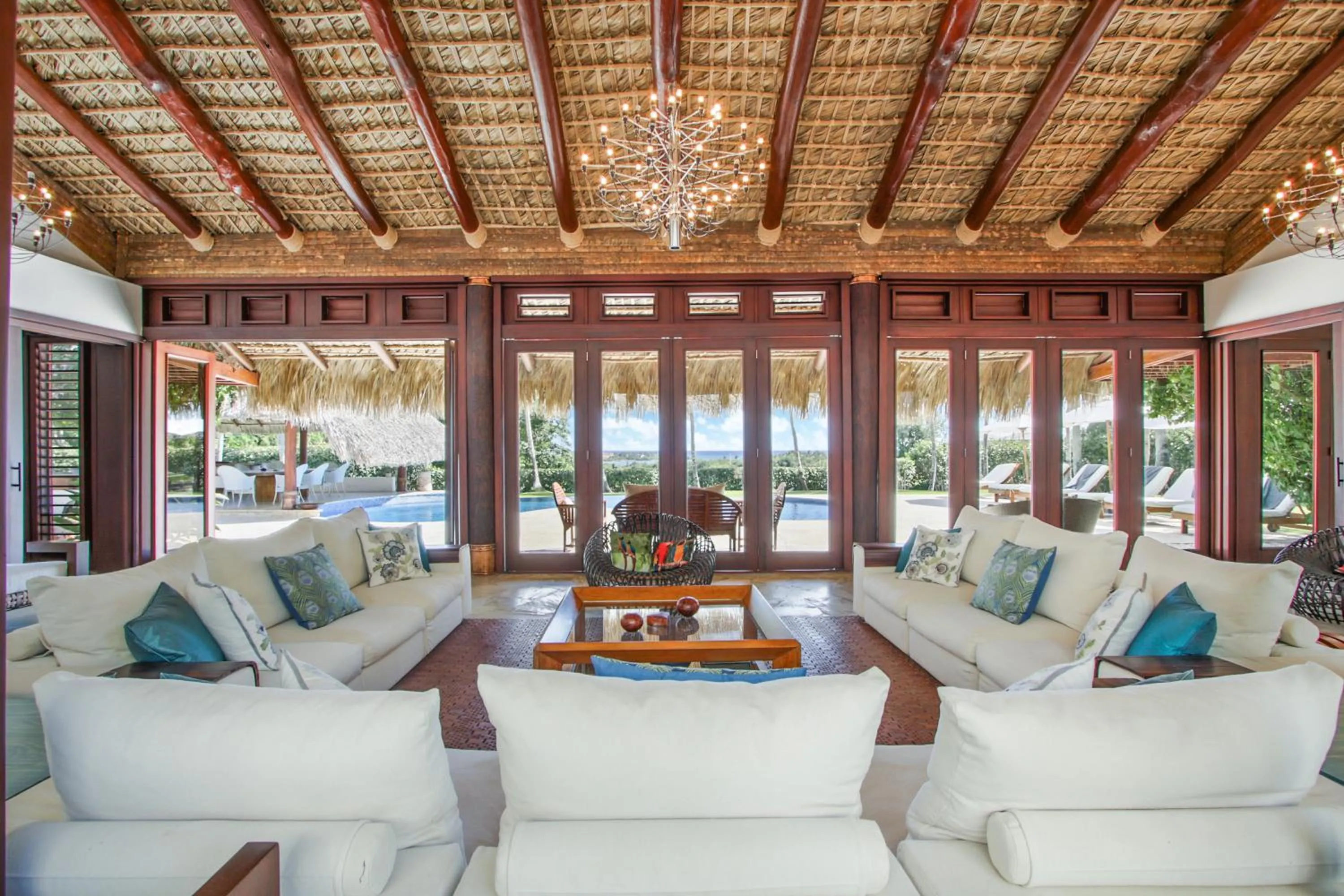 Living room in Unique Villa with Ocean and River Views - Staff & Golf Carts