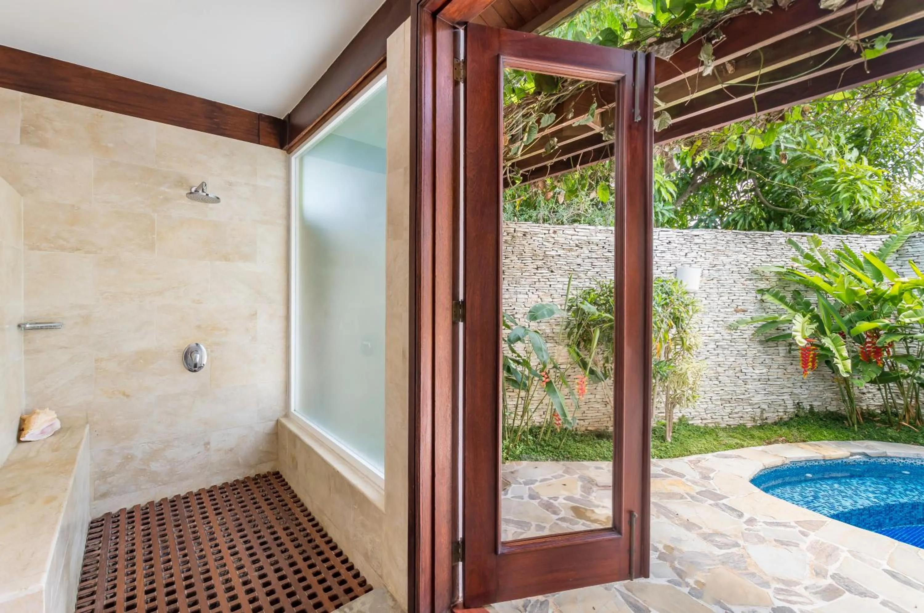 Shower in Unique Villa with Ocean and River Views - Staff & Golf Carts