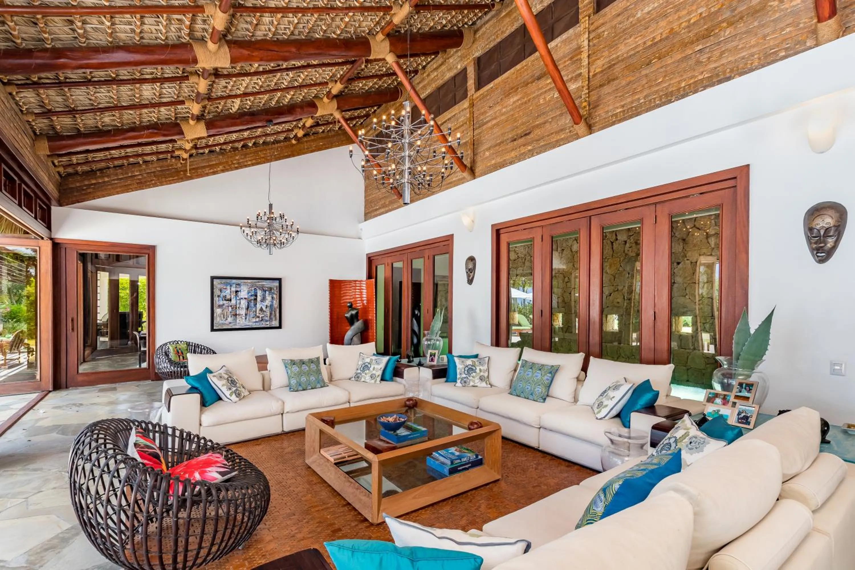 Living room in Unique Villa with Ocean and River Views - Staff & Golf Carts