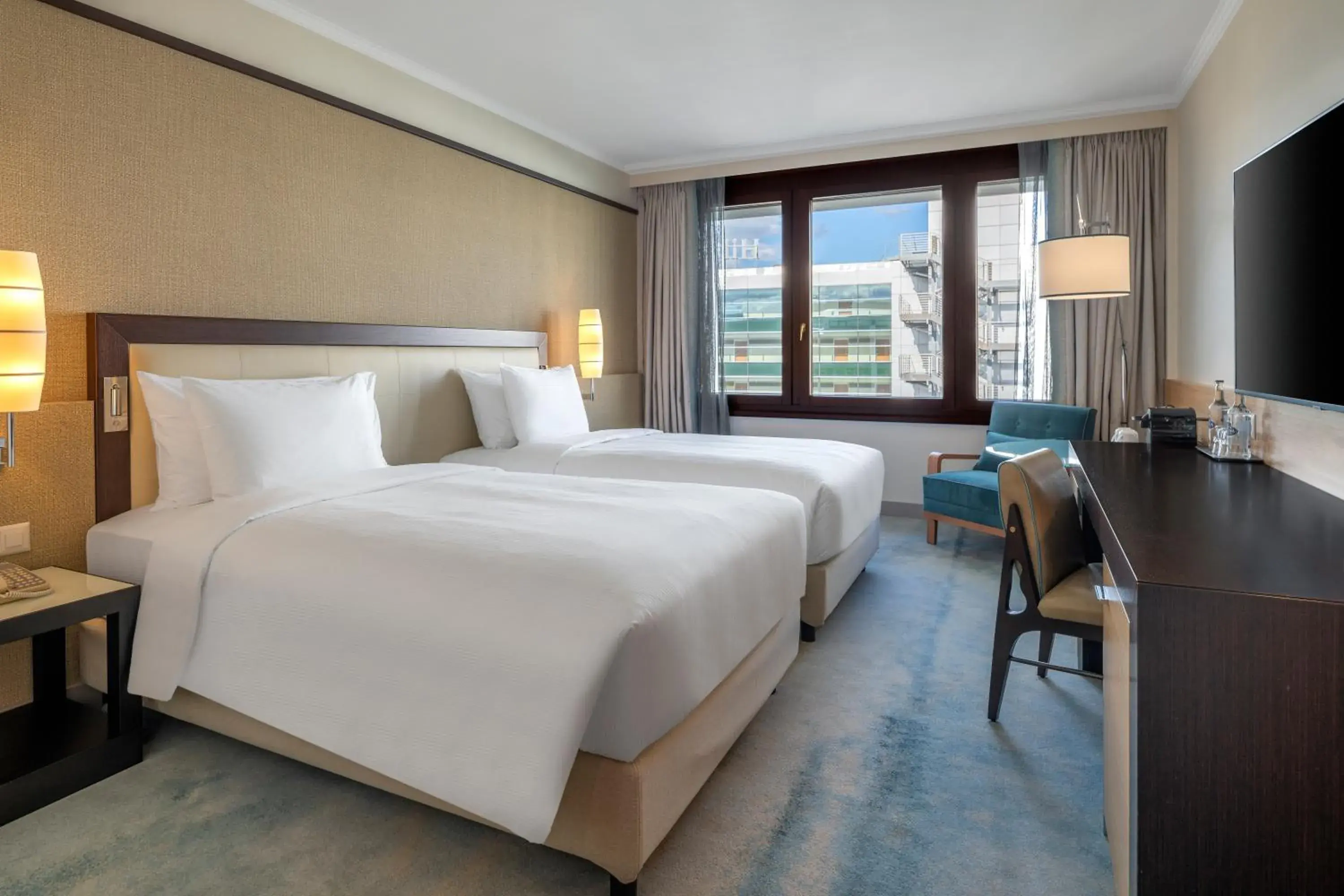 Bedroom, Bed in Hilton Geneva Hotel and Conference Centre Bedroom, Bed in Hilton Geneva Hotel and Conference Centre