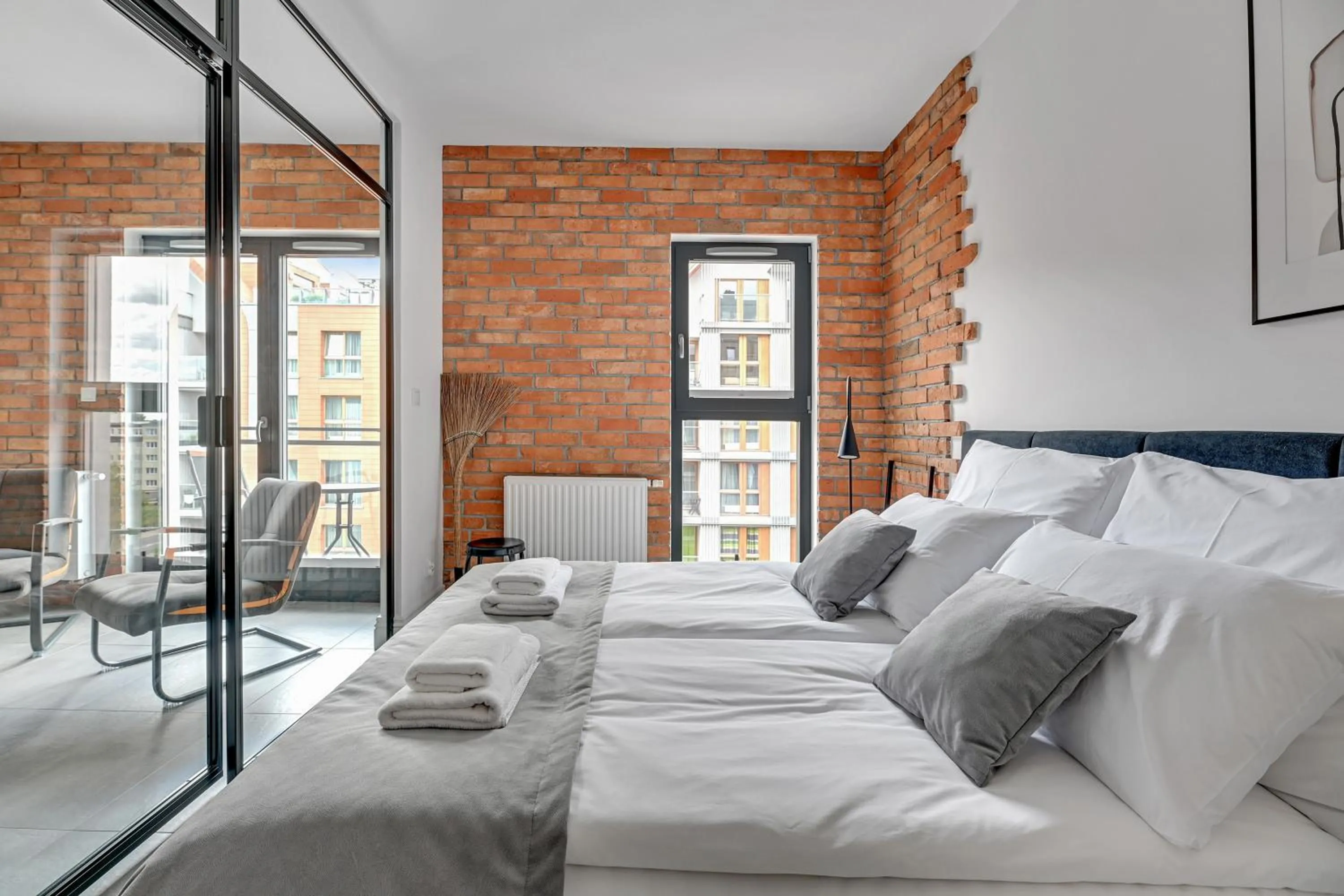 Bedroom, Bed in Aura III Apartments & Free Parking by Downtown Apartments
