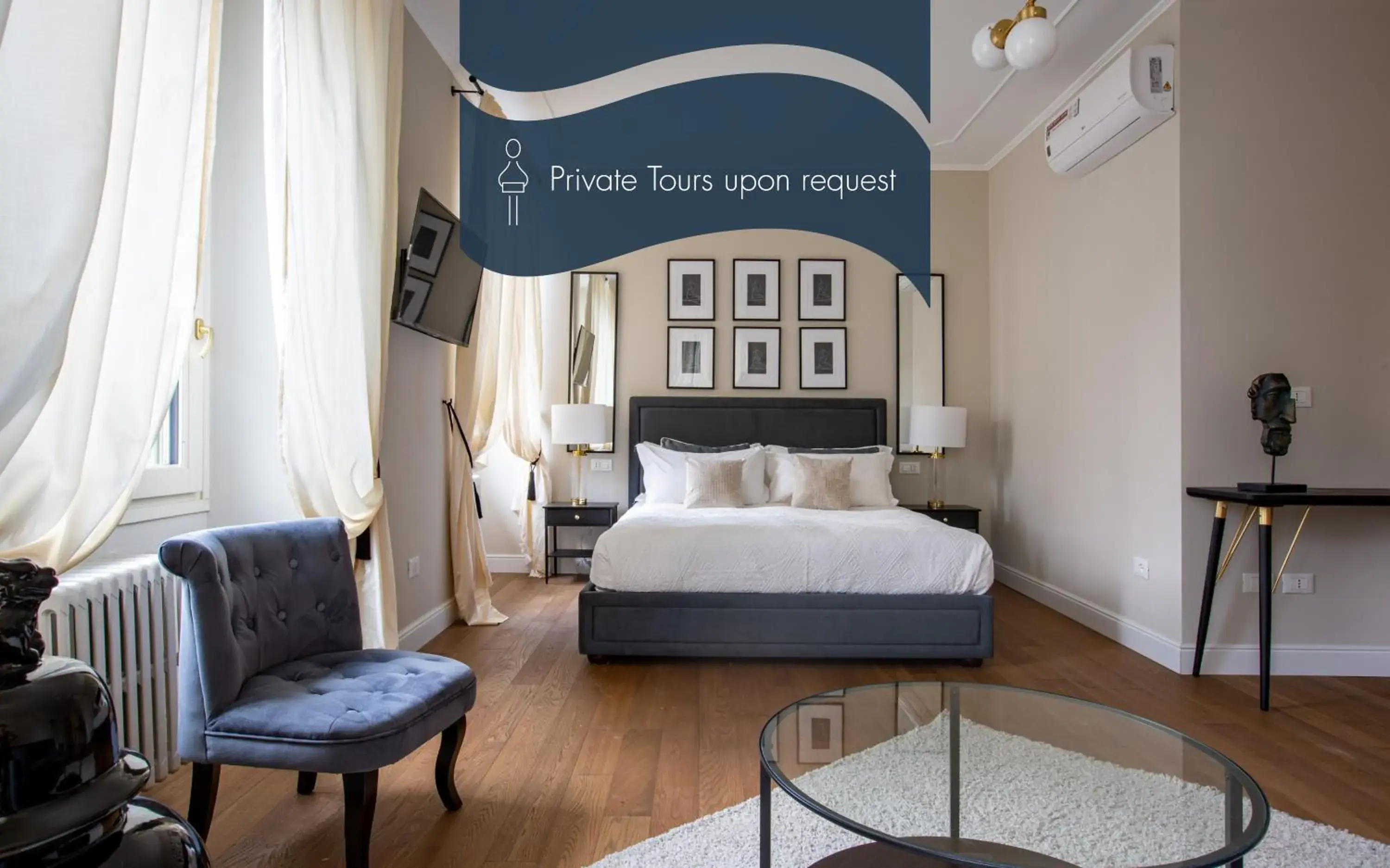 Text overlay, Bed in Daplace - Corso Monforte Suites Text overlay, Bed in Daplace - Corso Monforte Suites