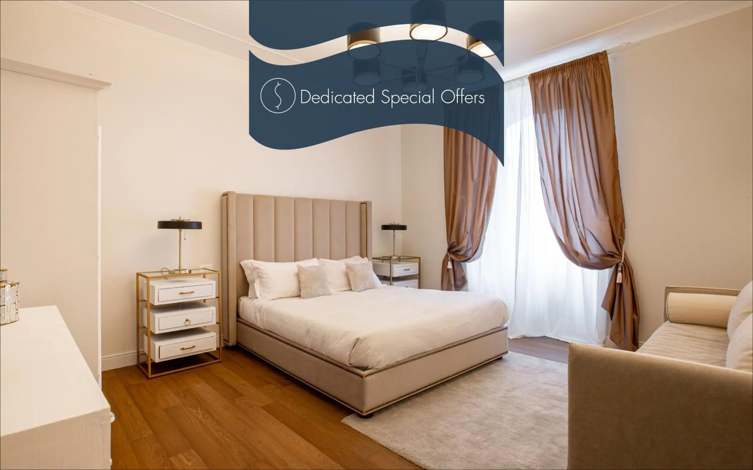 Text overlay, Bed in Daplace - Corso Monforte Suites Text overlay, Bed in Daplace - Corso Monforte Suites
