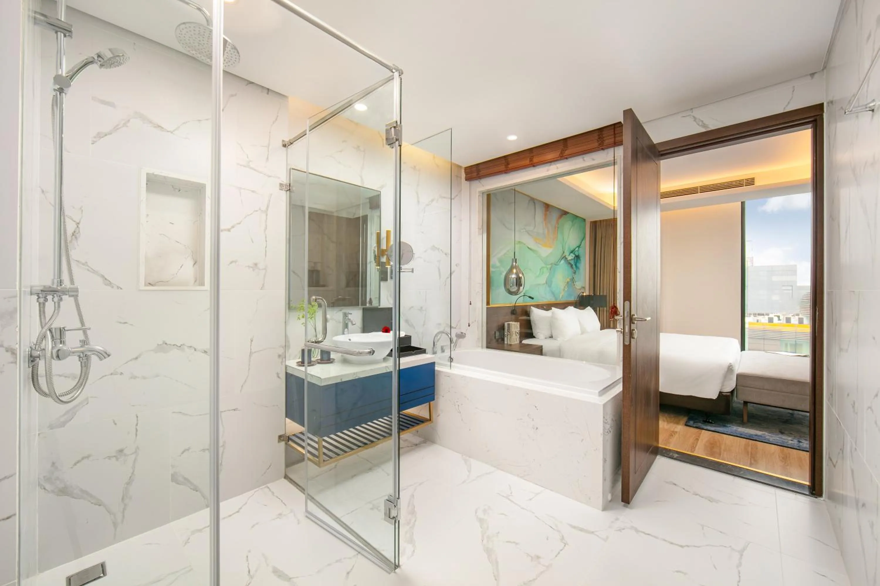Bathroom, Bed in Mövenpick Living West Hanoi
