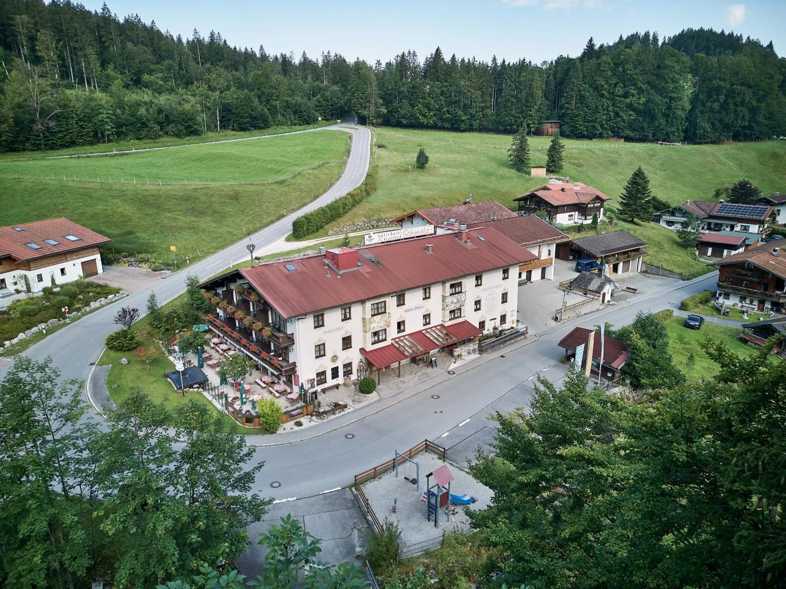 Property building in Aktivhotel & Gasthof Schmelz Ihr familienfreundliches Urlaubs Hotel mit Wellness Almsauna ab Februar Chiemgau Karte