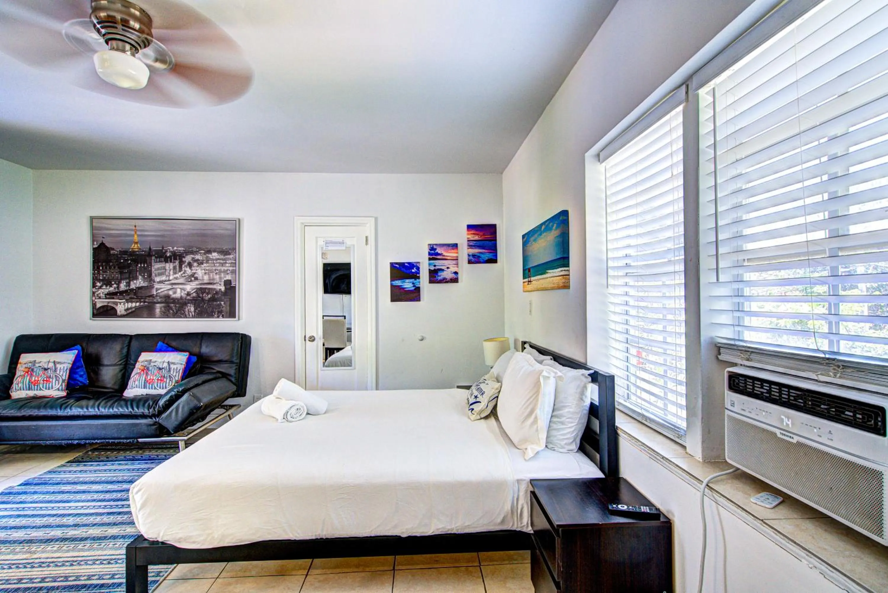 Bed in Little Paris by the ocean self check in