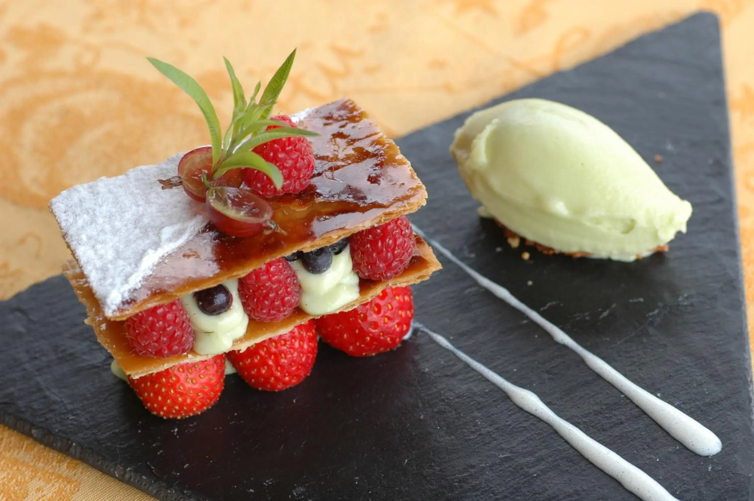 Food close-up in Logis Hotel Restaurant La Tour Food close-up in Logis Hotel Restaurant La Tour