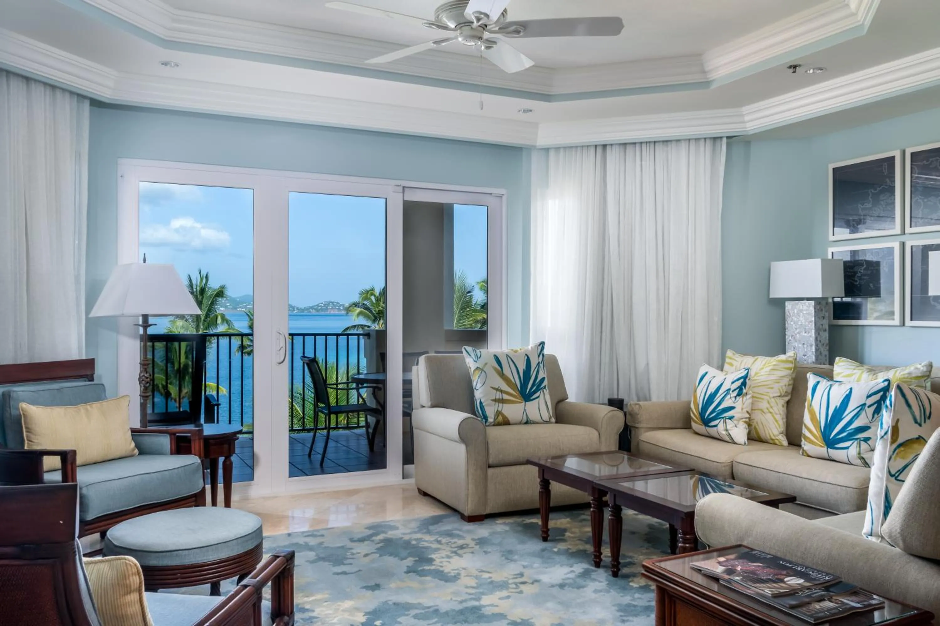 Living room in Great Bay Condominiums located at The Ritz-Carlton Club, St Thomas
