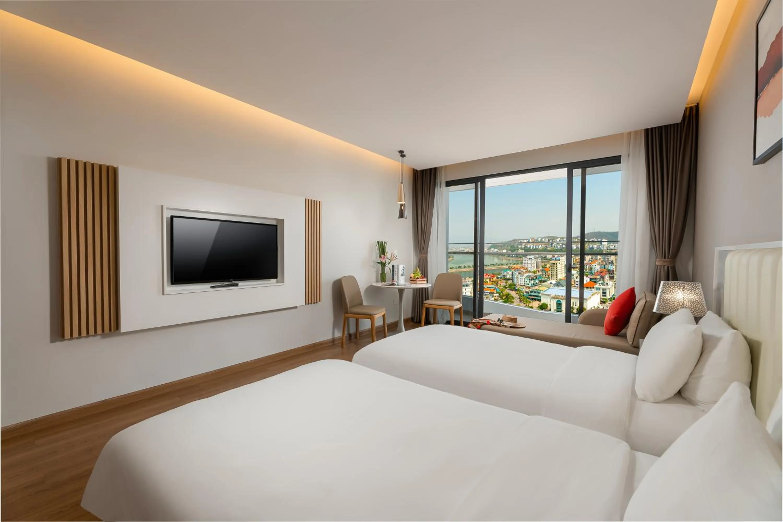 View (from property/room), Bed in DeLaSea Ha Long Hotel - Modern Bayview Escape