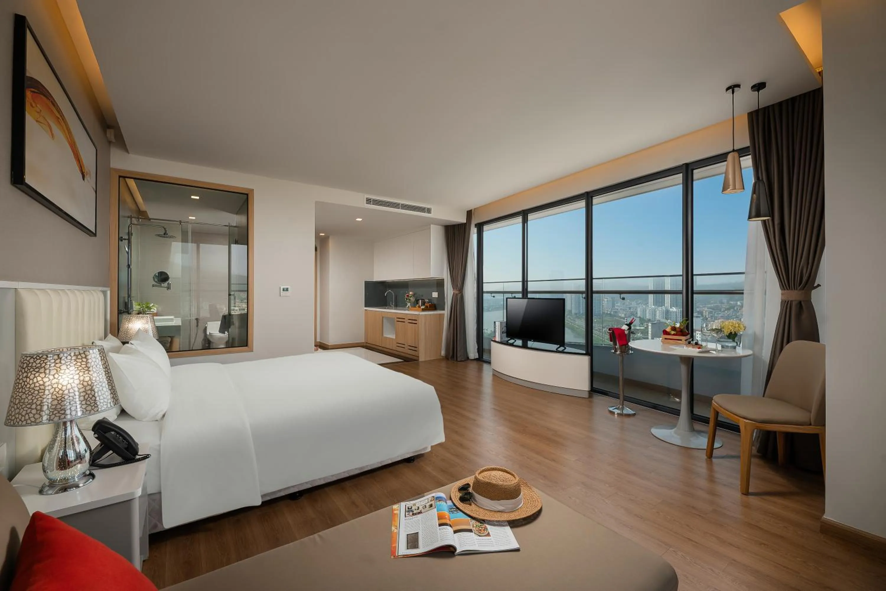 View (from property/room), Bed in DeLaSea Ha Long Hotel - Modern Bayview Escape