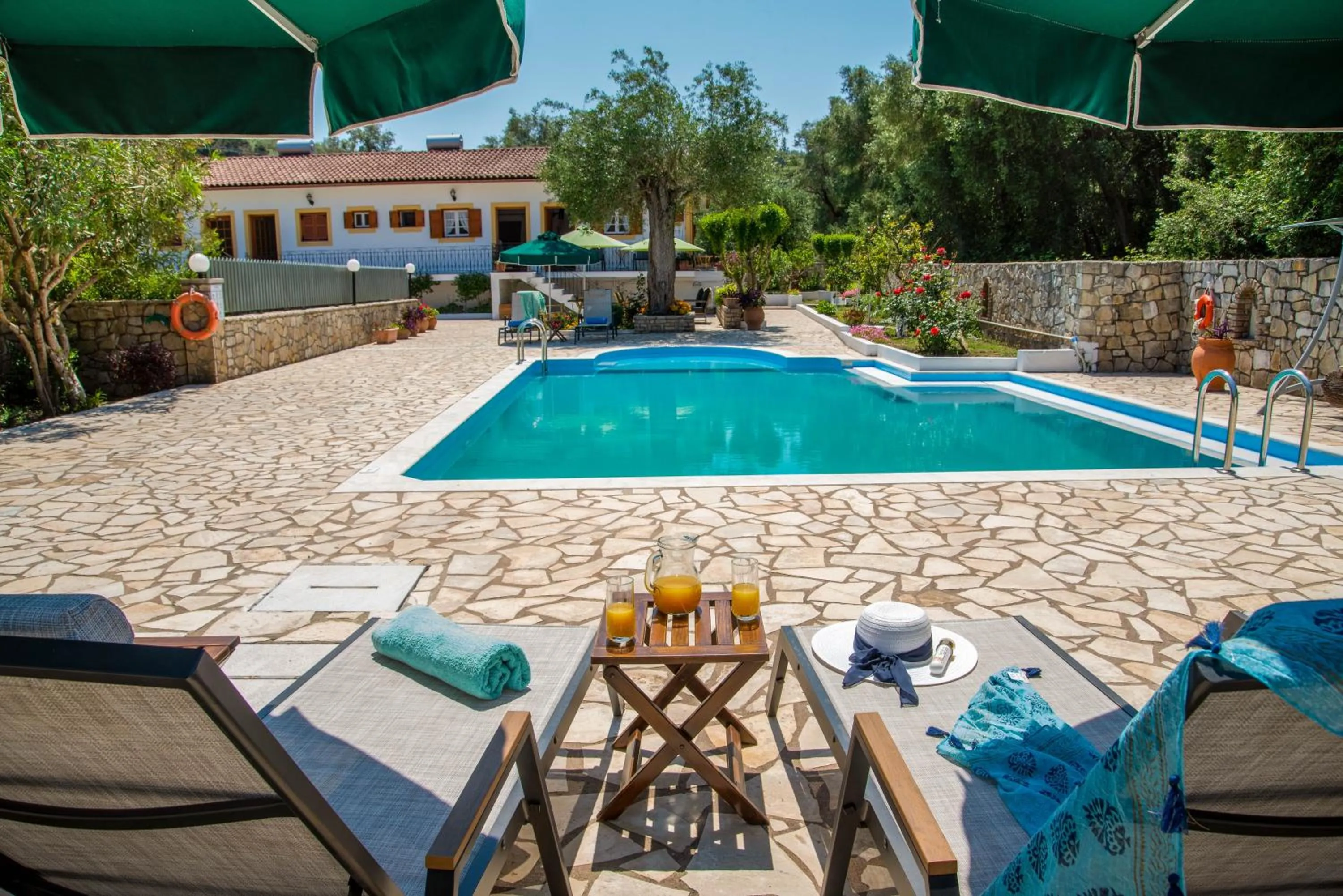 Patio in LIvadi Studios with Pool