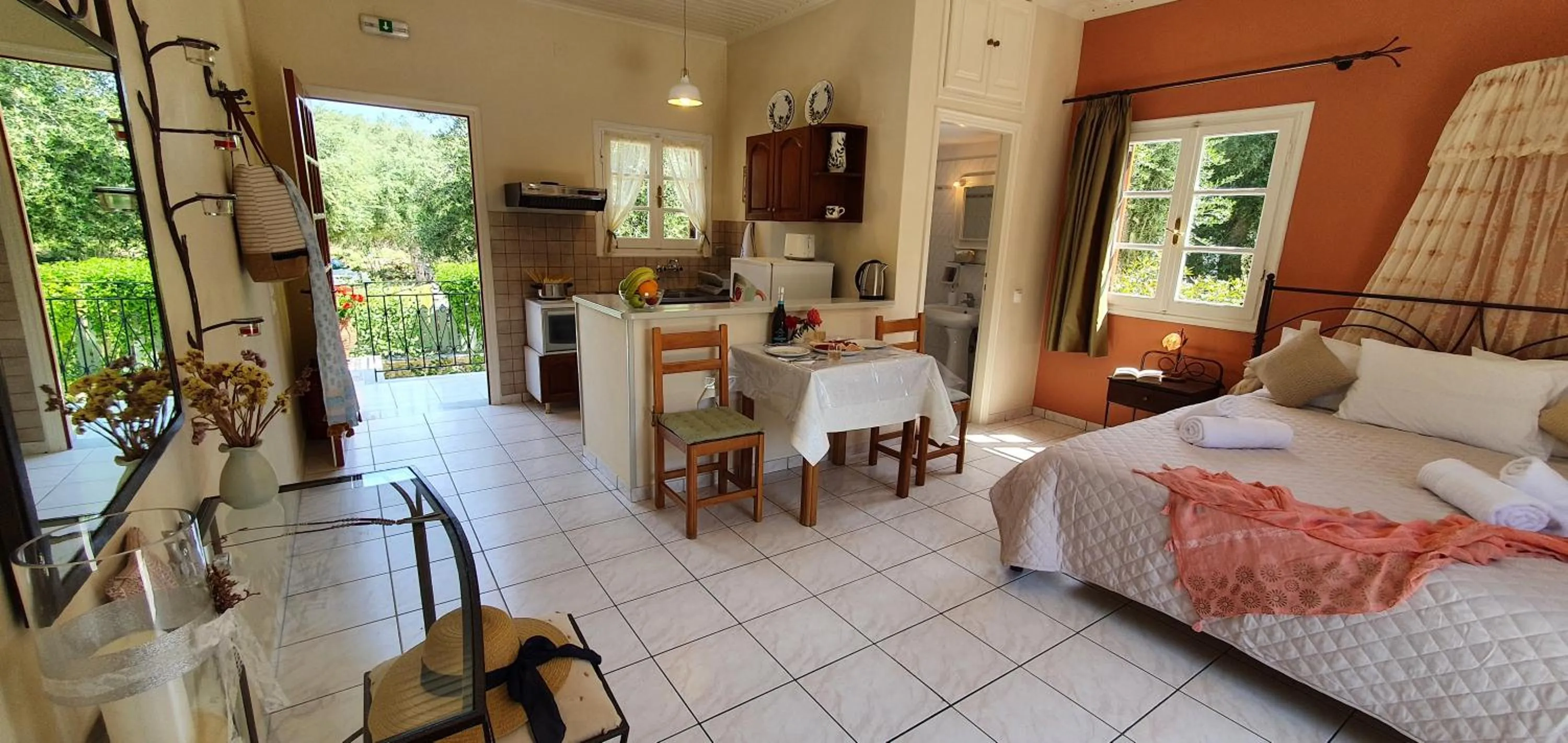 Bed in LIvadi Studios with Pool