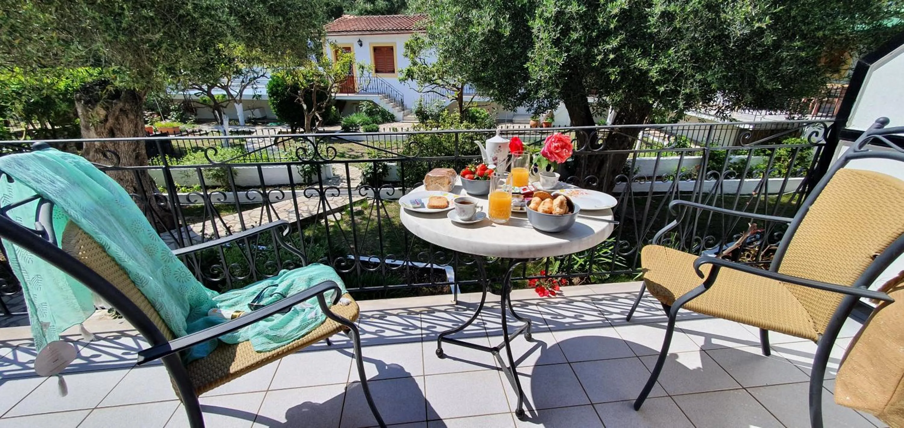 Balcony/Terrace in LIvadi Studios with Pool