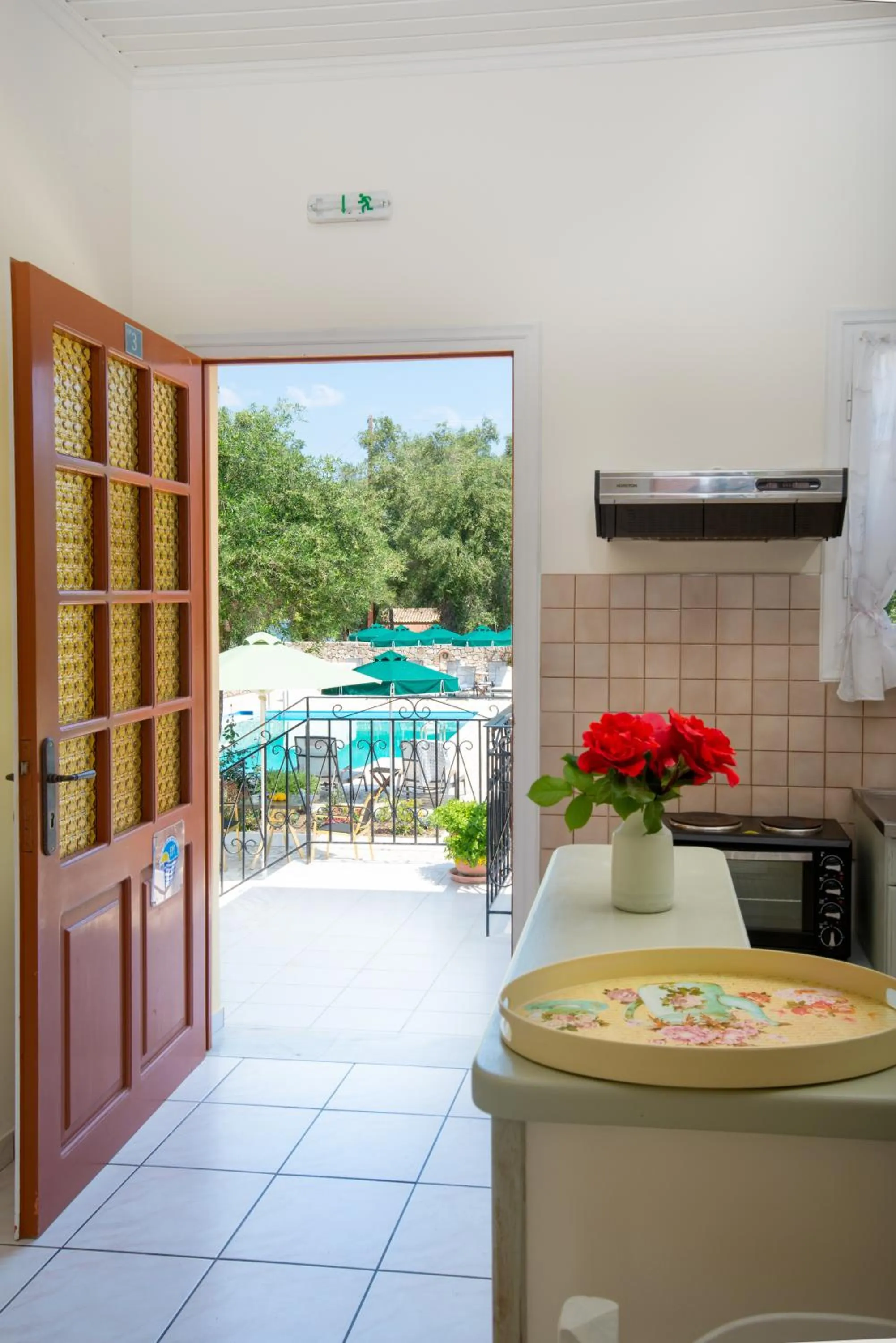 Balcony/Terrace in LIvadi Studios with Pool