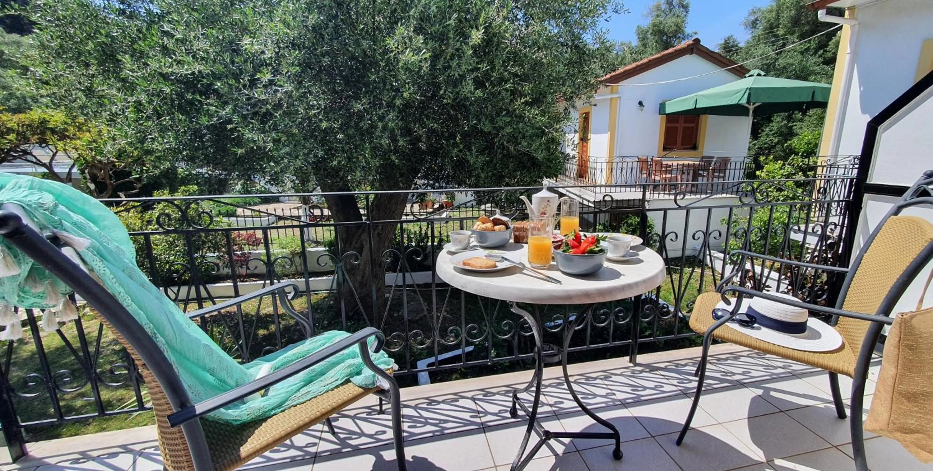 Balcony/Terrace in LIvadi Studios with Pool