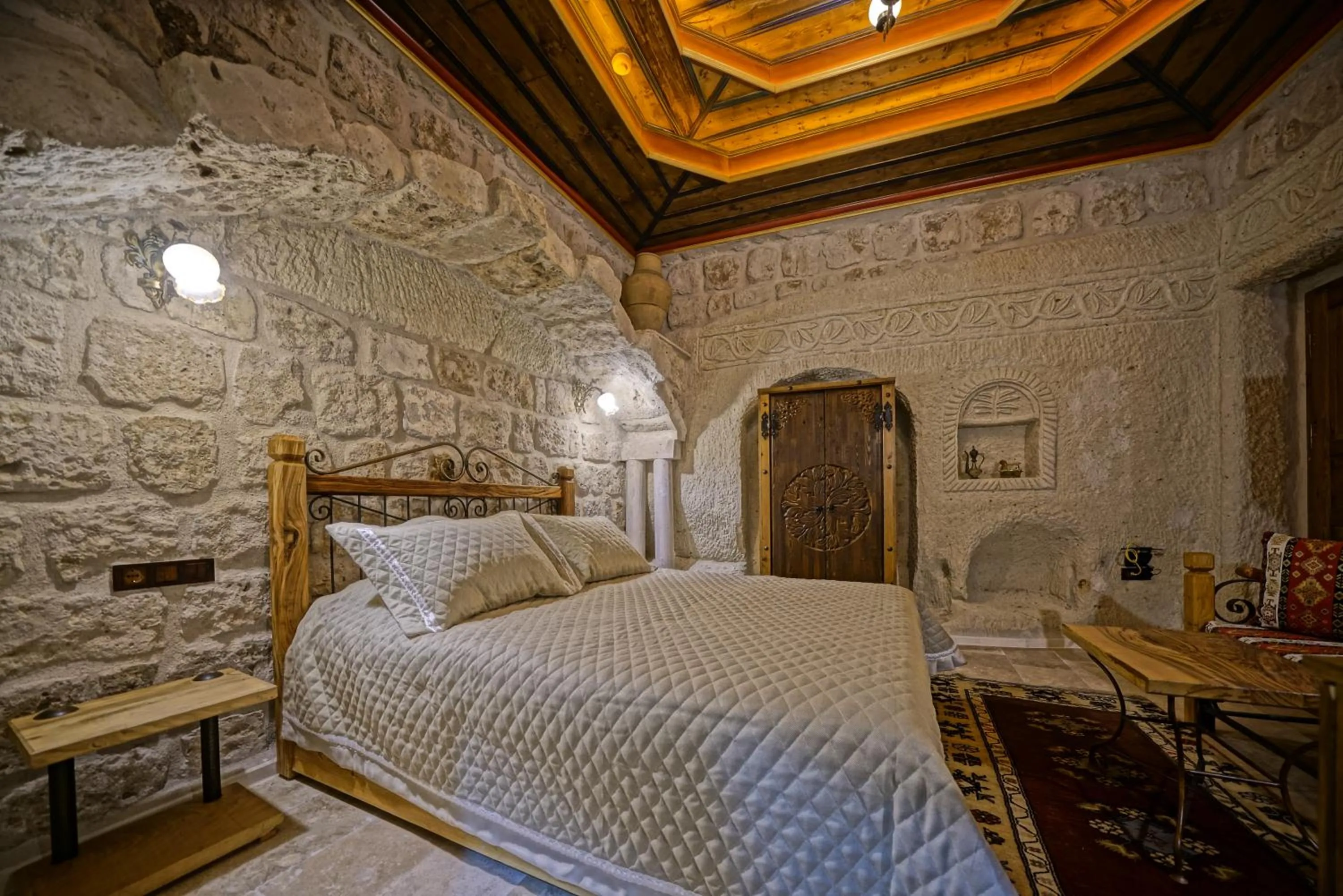 Bed in Cappadocia Cave Lodge