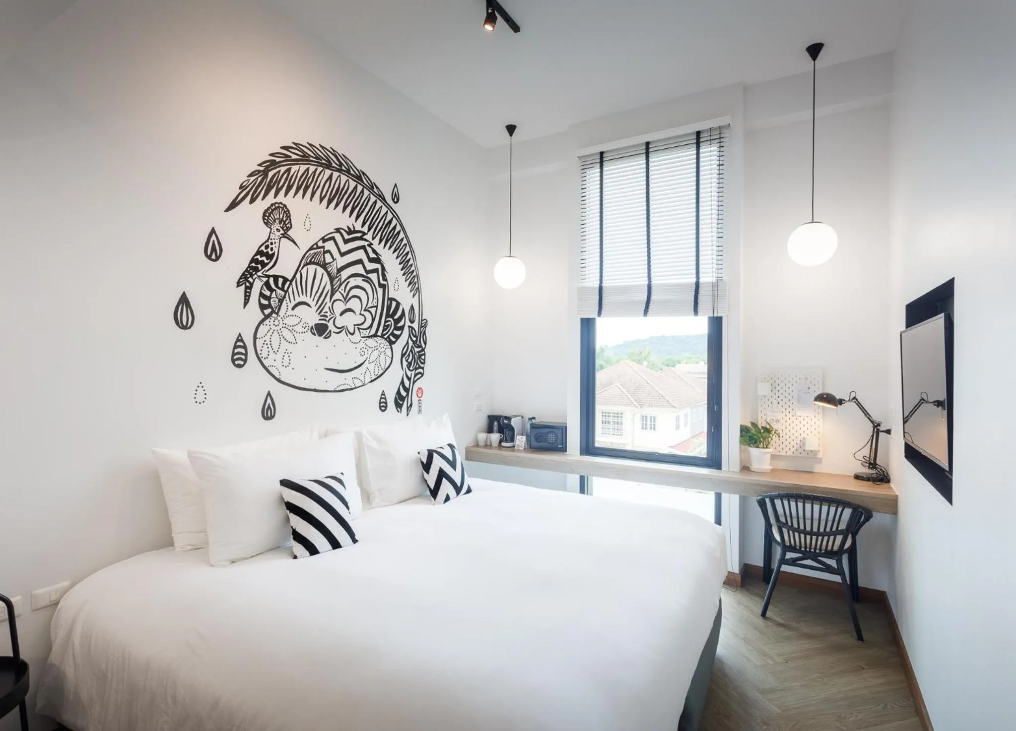 View (from property/room), Bed in Blu Monkey Hub & Hotel Ranong