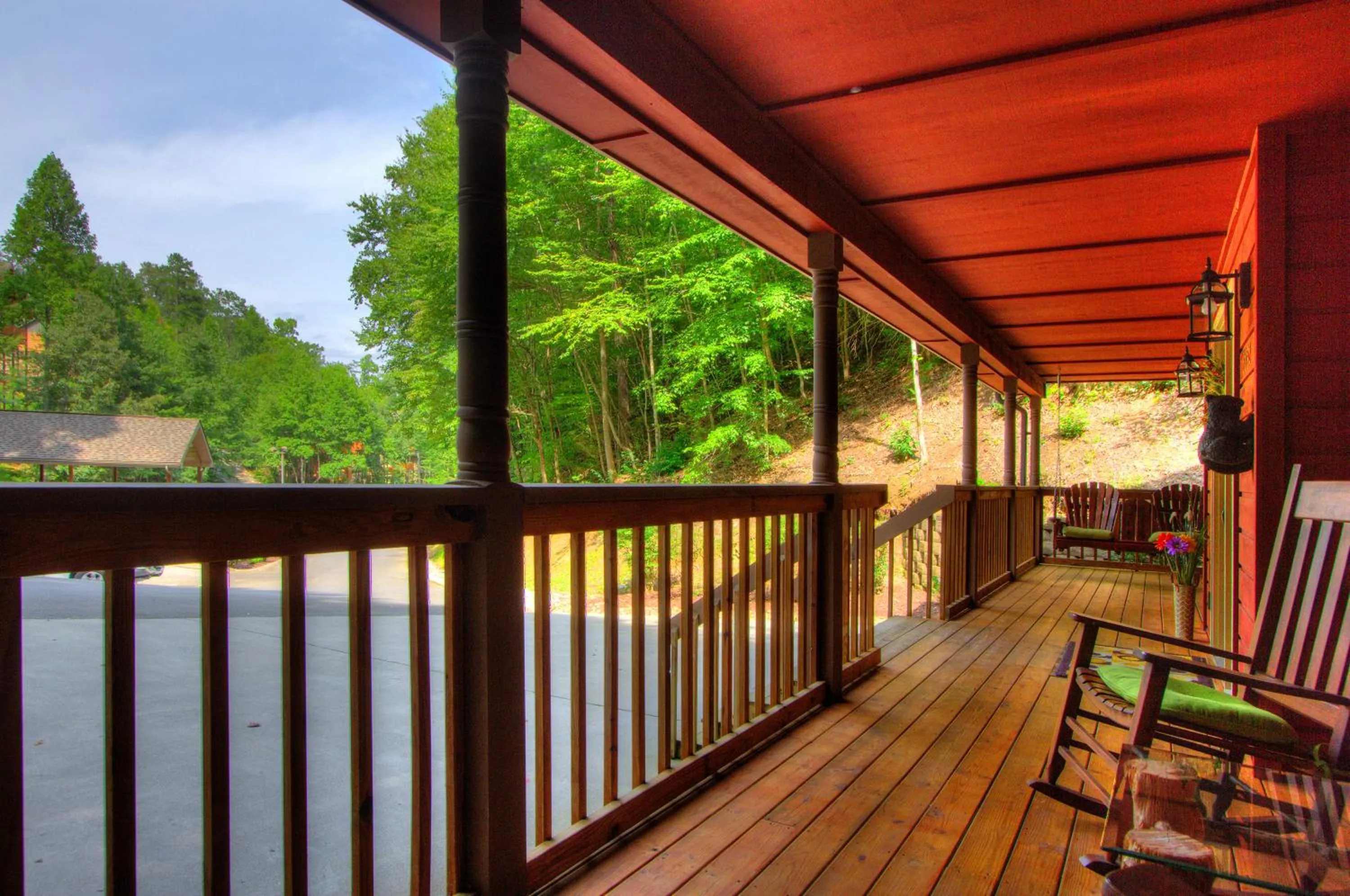 Balcony/Terrace in Gorgeous "Country Roads" by HoneyBearCabins 4BR 4BA, next to pool, easy drive, main strip location!