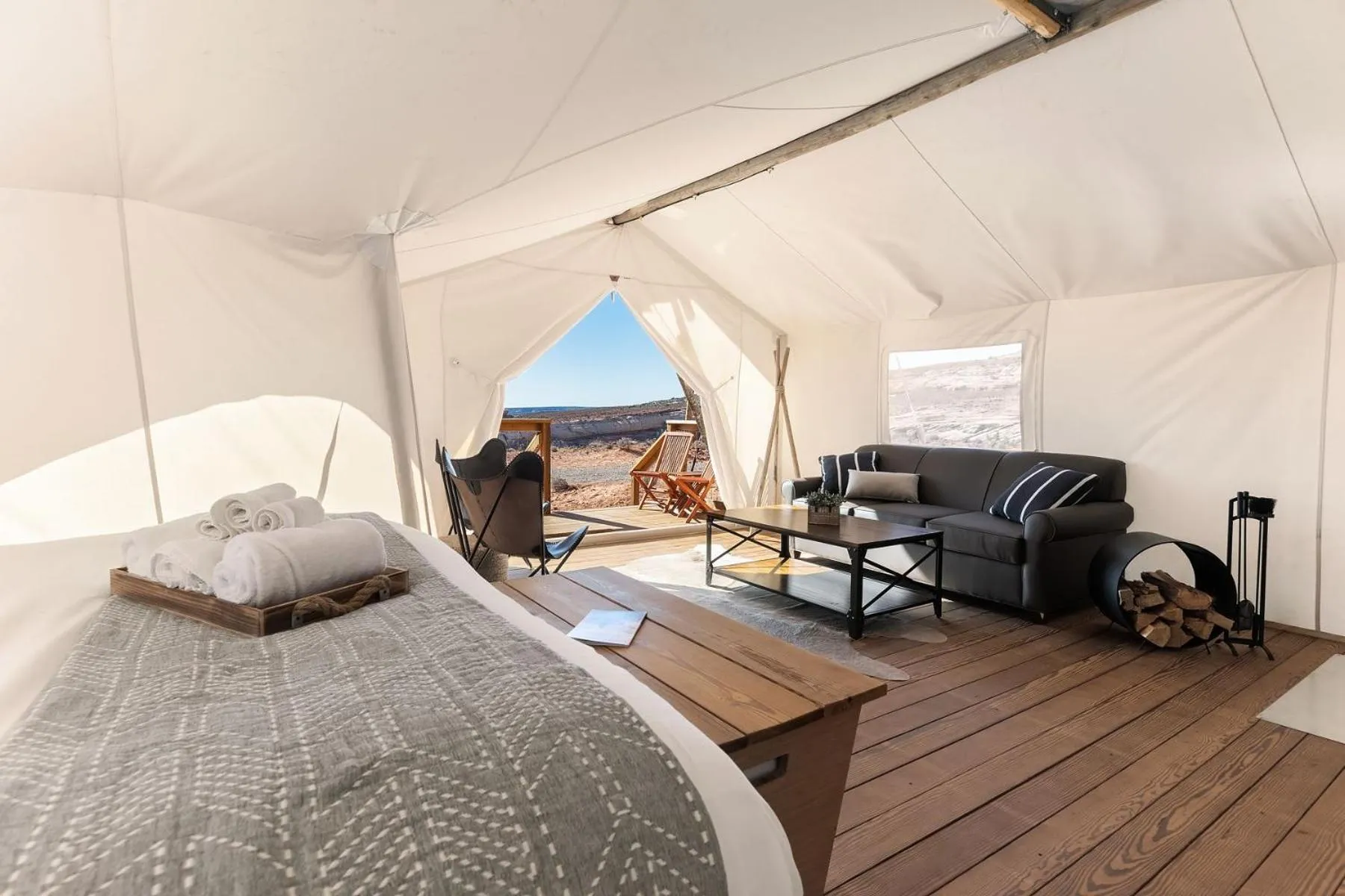Seating area, Bed in Under Canvas Lake Powell-Grand Staircase