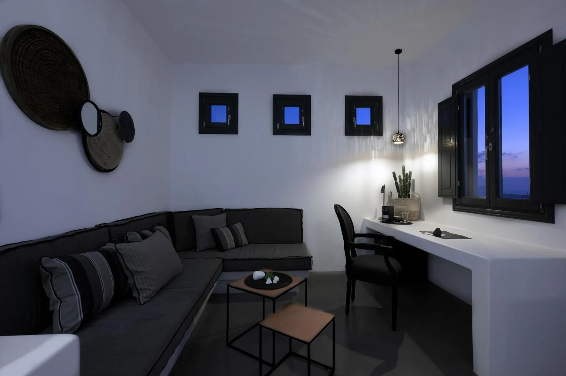 Seating area in Santolia Art Suites