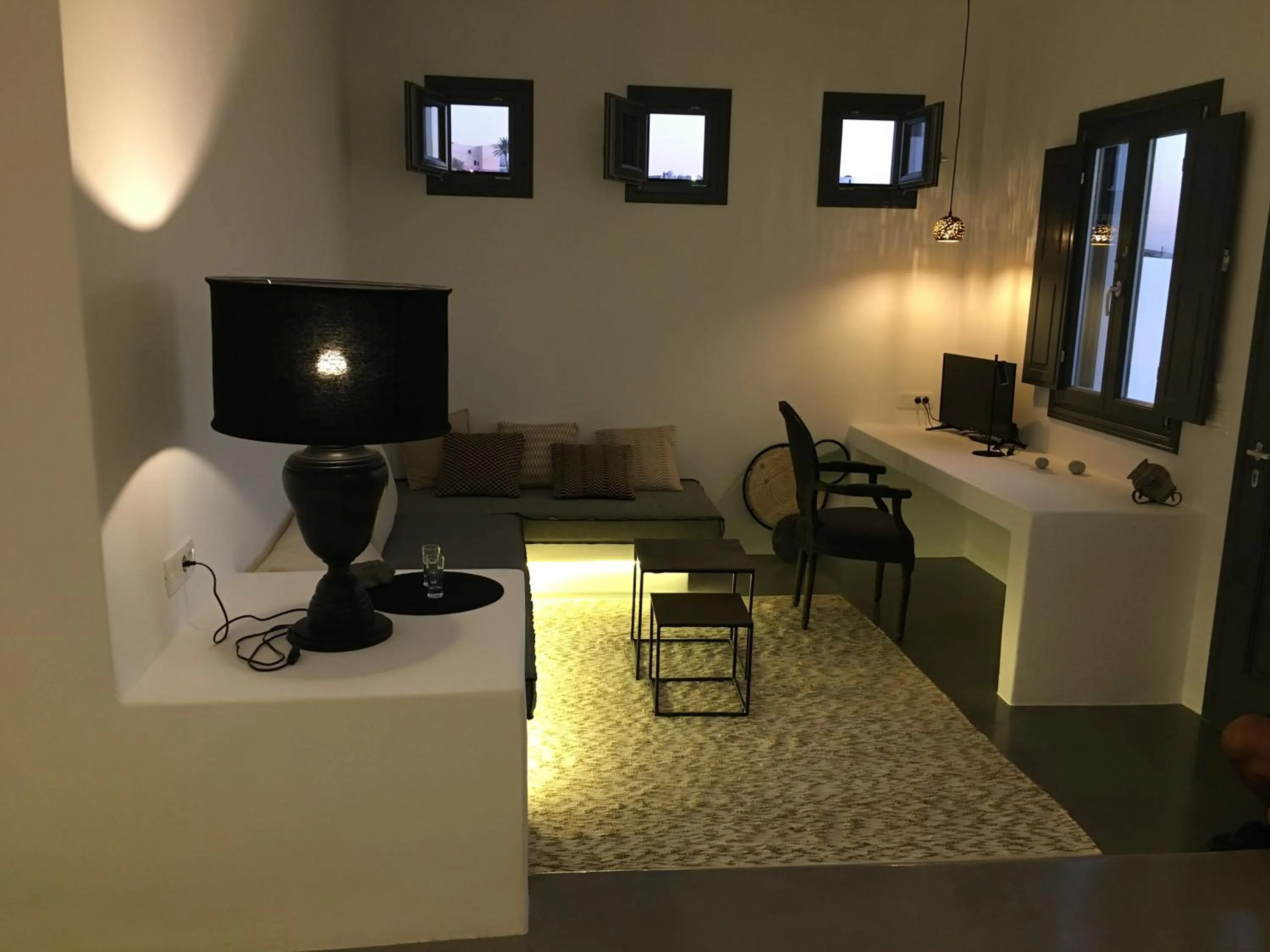 Seating area in Santolia Art Suites