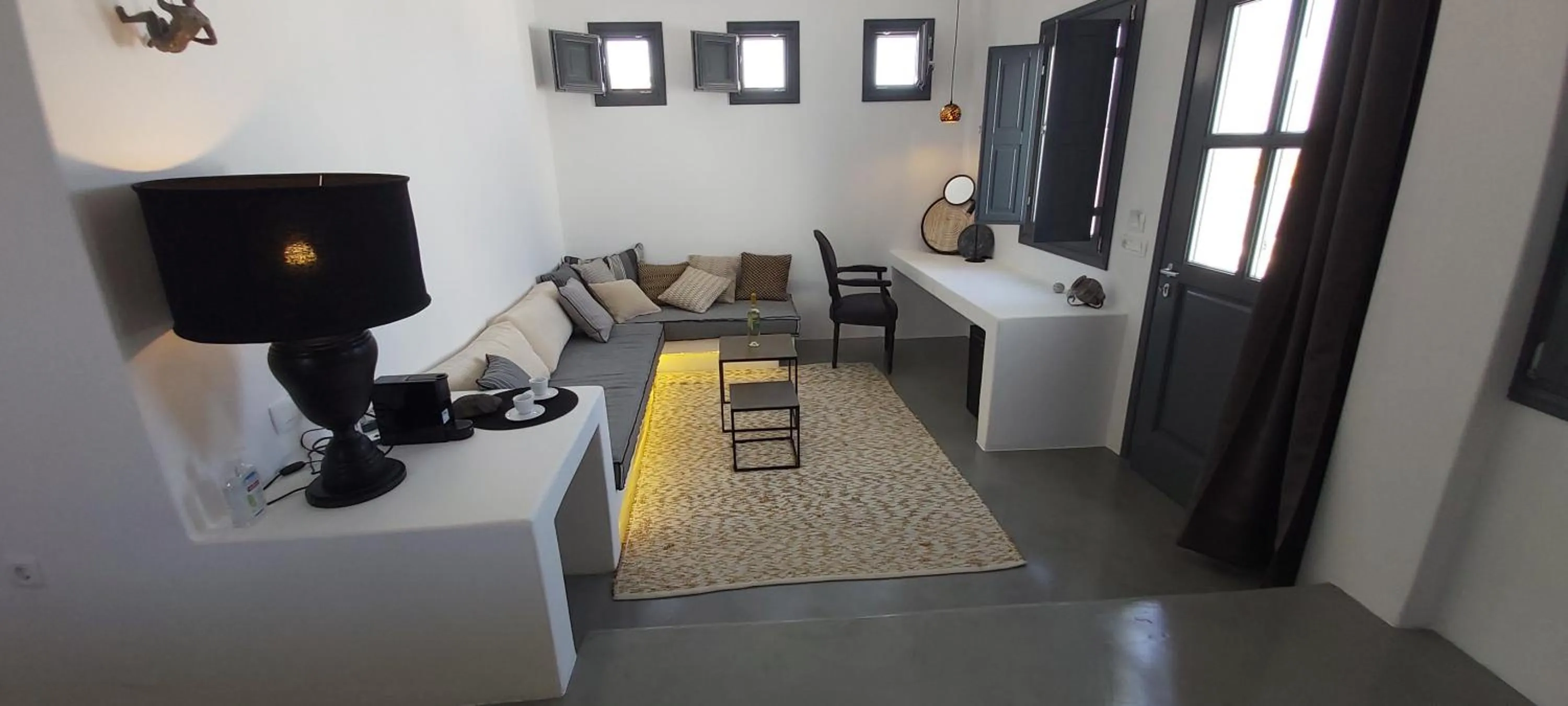 Seating area in Santolia Art Suites