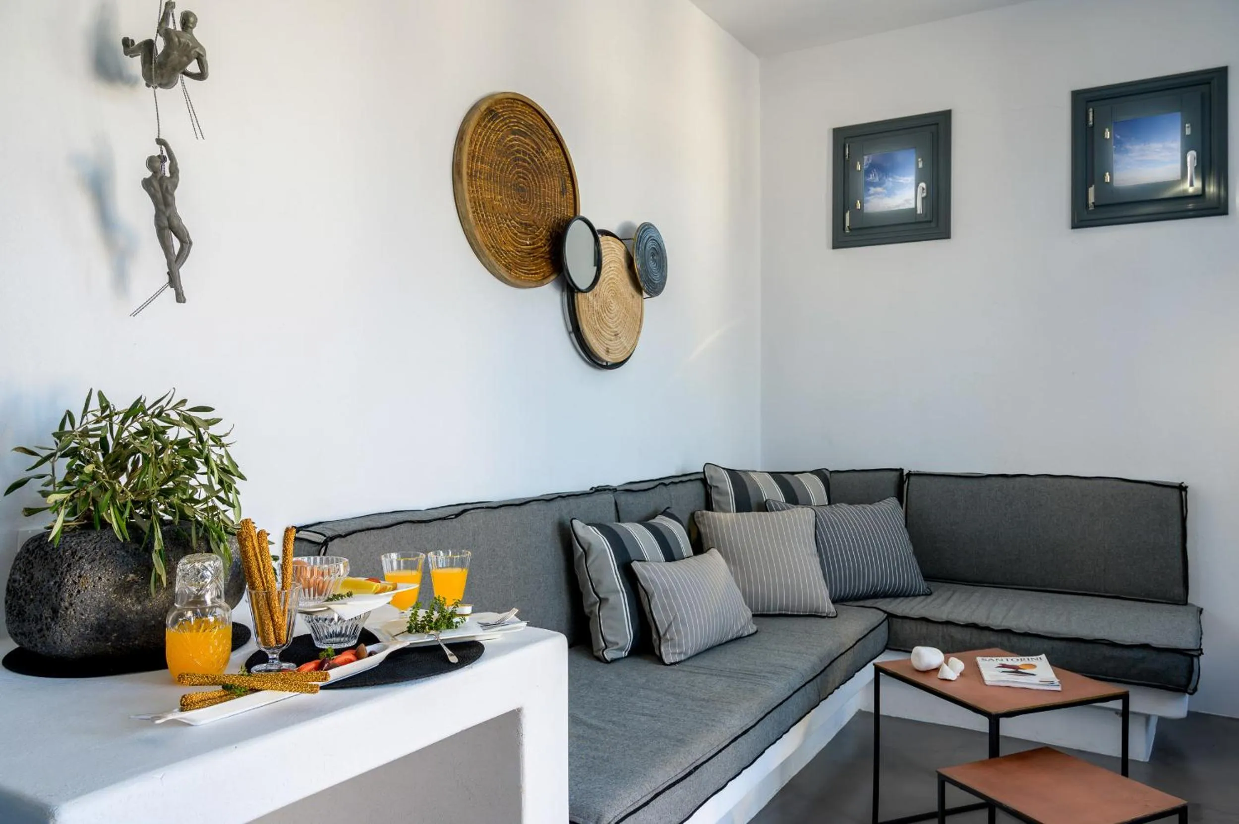 Seating area in Santolia Art Suites