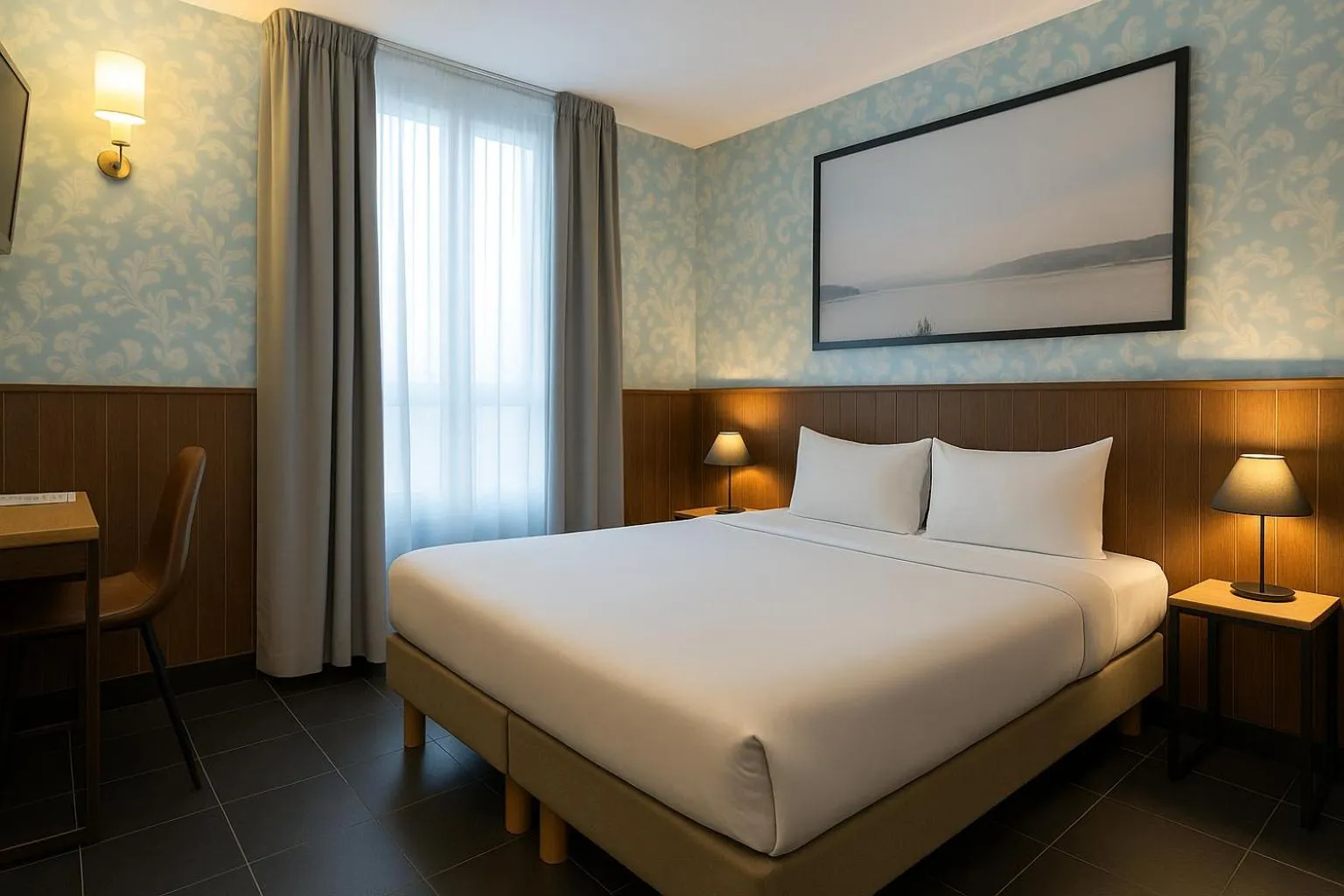 Bed in Walled off Hotel Paris