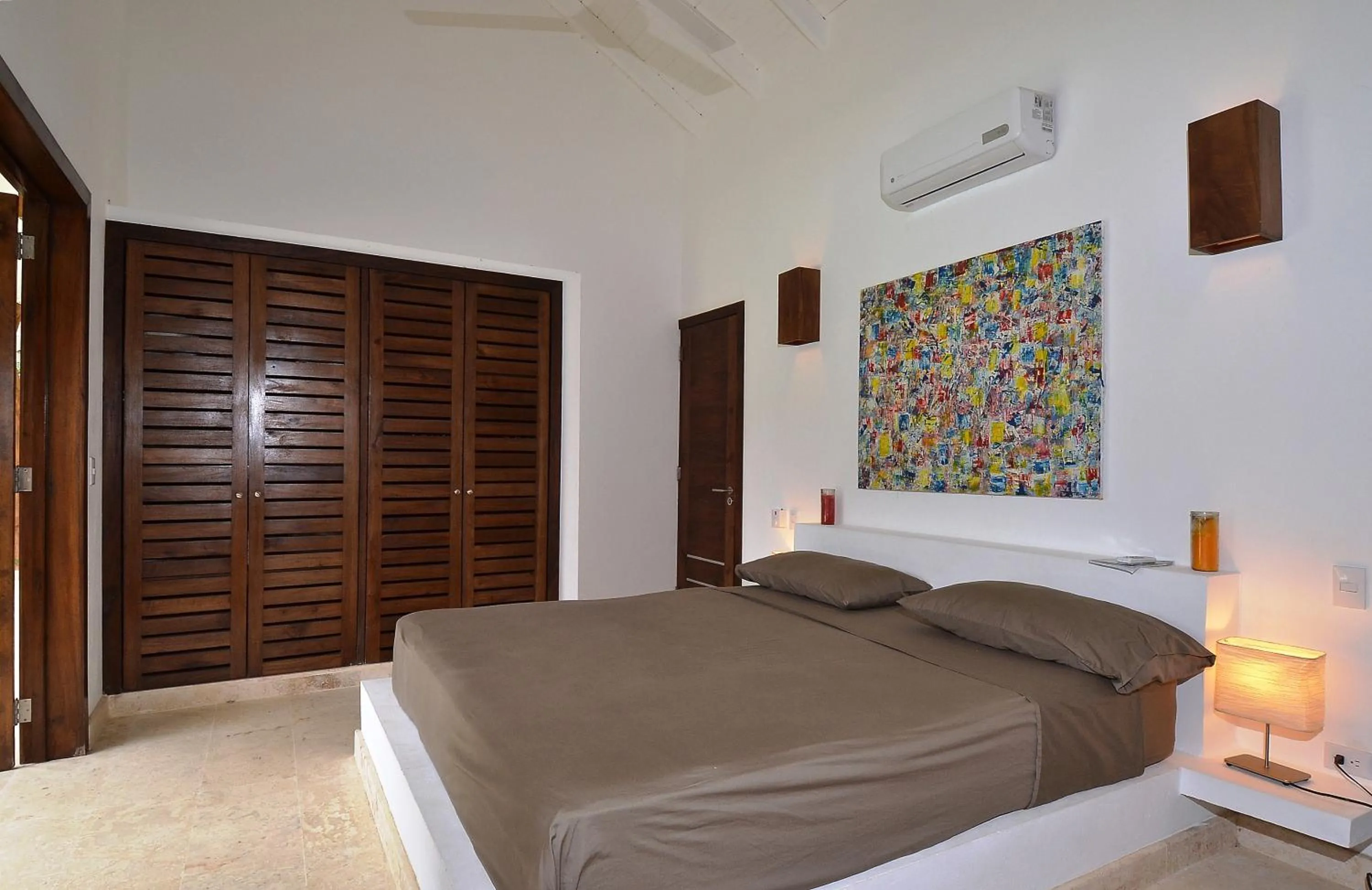 Bedroom, Bed in Las Terrenas Front Beach And Garden Villa with private staff