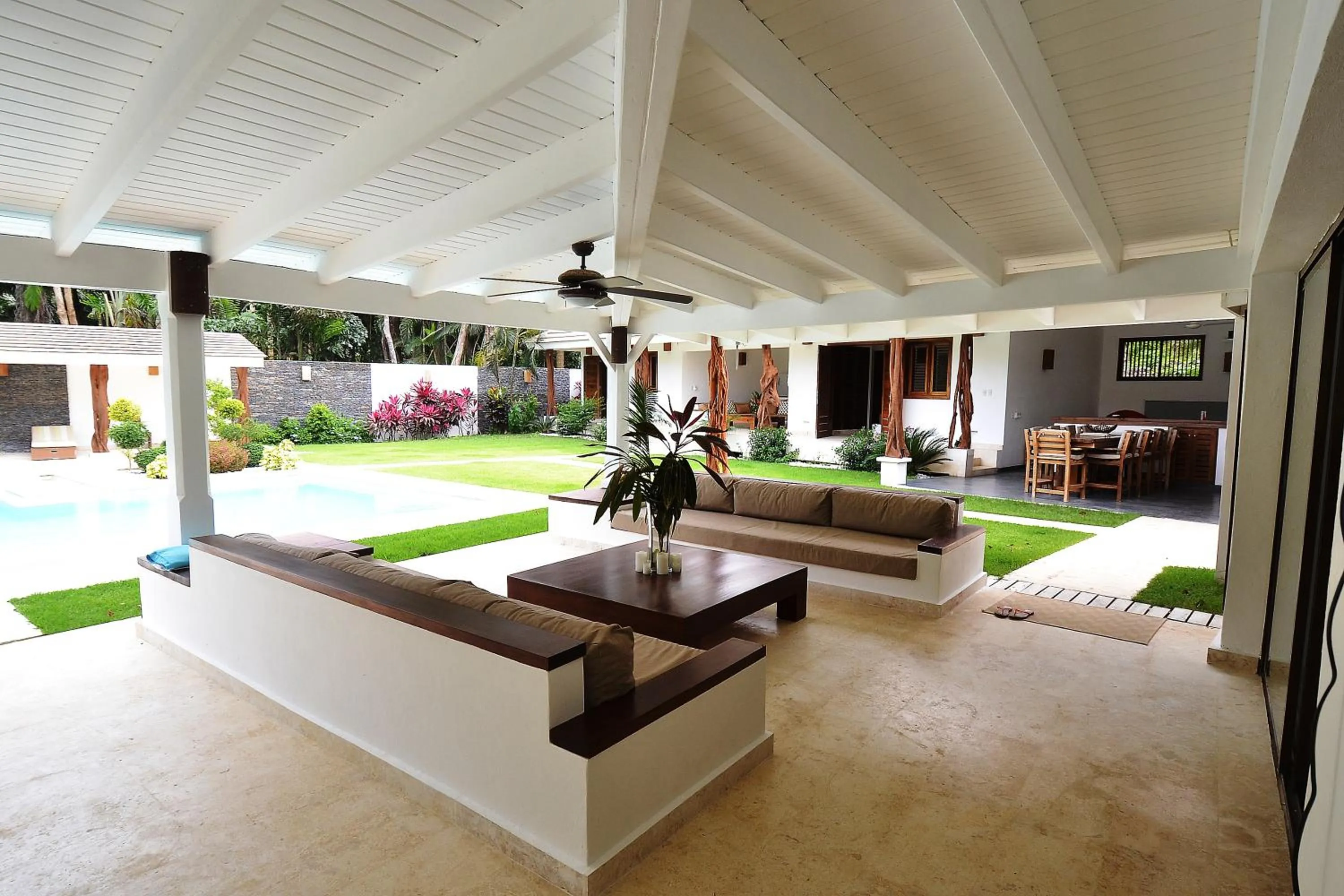 Patio in Las Terrenas Front Beach And Garden Villa with private staff