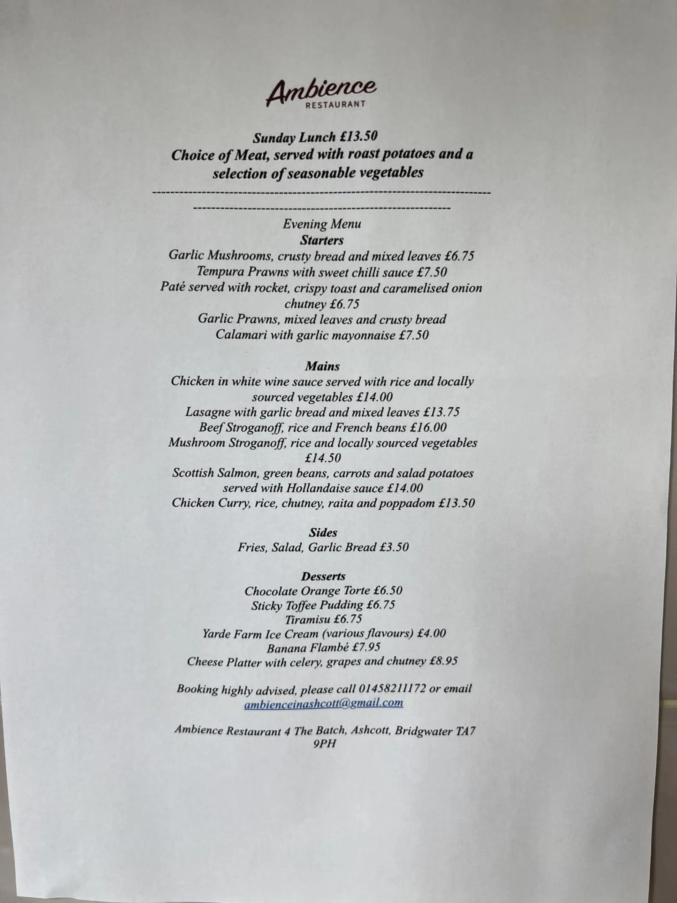 Food and drinks in The Lawns Tea Room and B&B