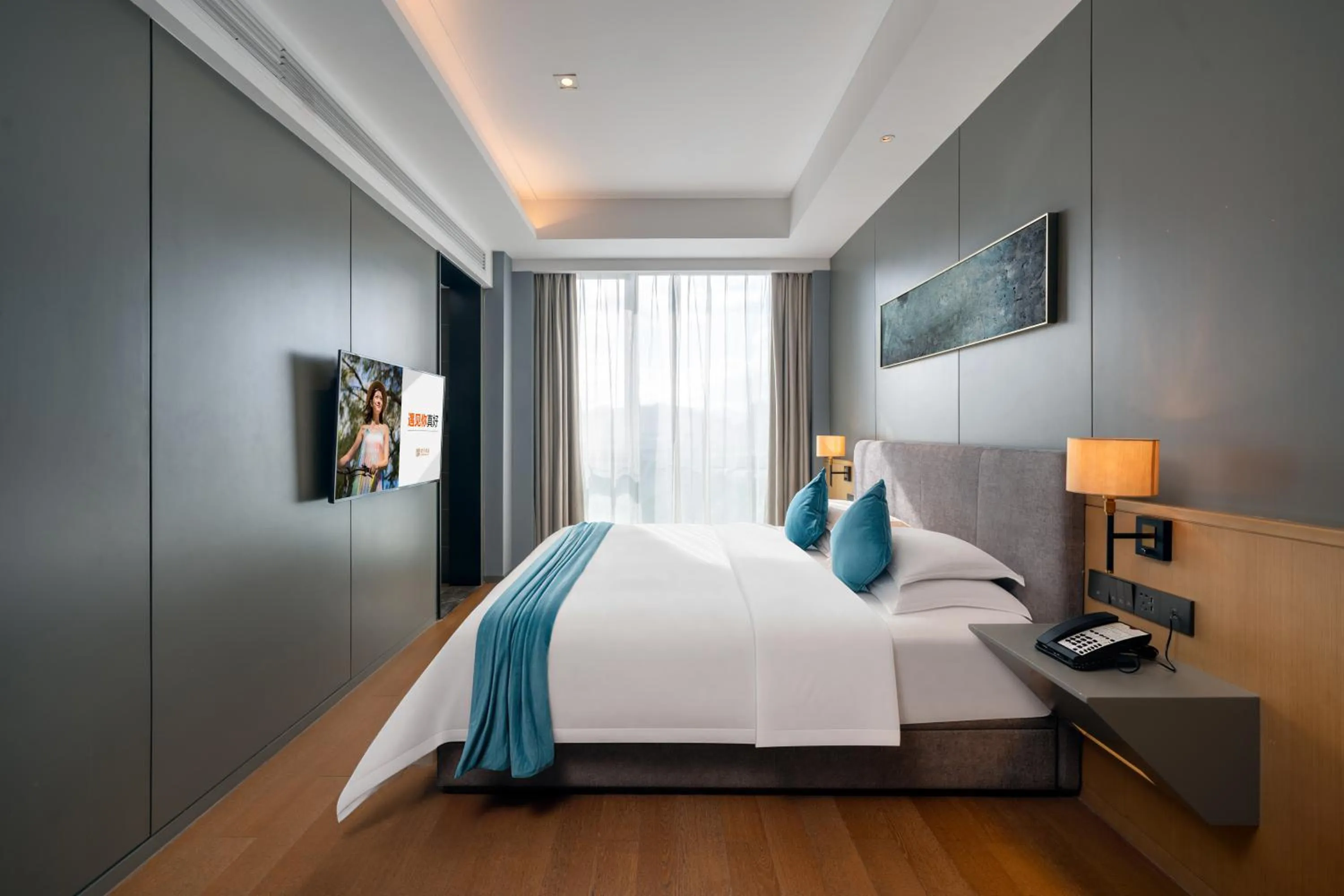Bed in SSAW Boutique Hotel Wenzhou Dexin