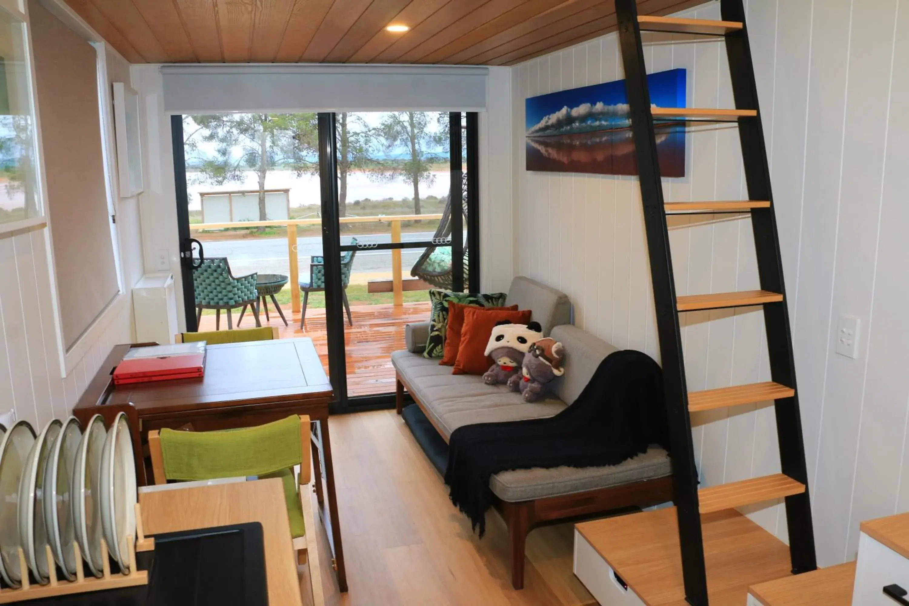 Living room in The Pink Lake Tiny House - 'Sakura' Living room in The Pink Lake Tiny House - 'Sakura'