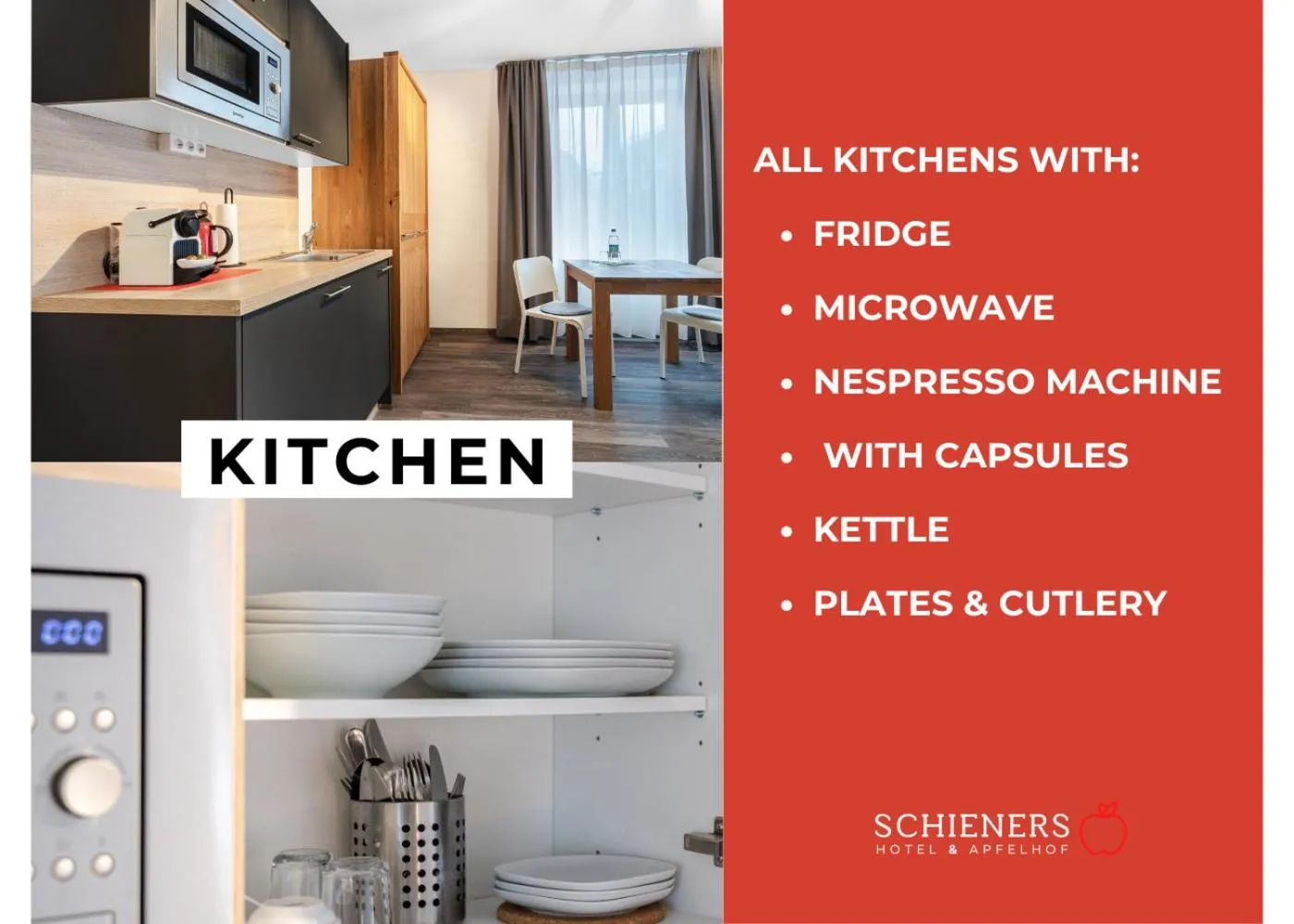 Kitchen or kitchenette in Schieners Hotel & Apfelhof Apartments