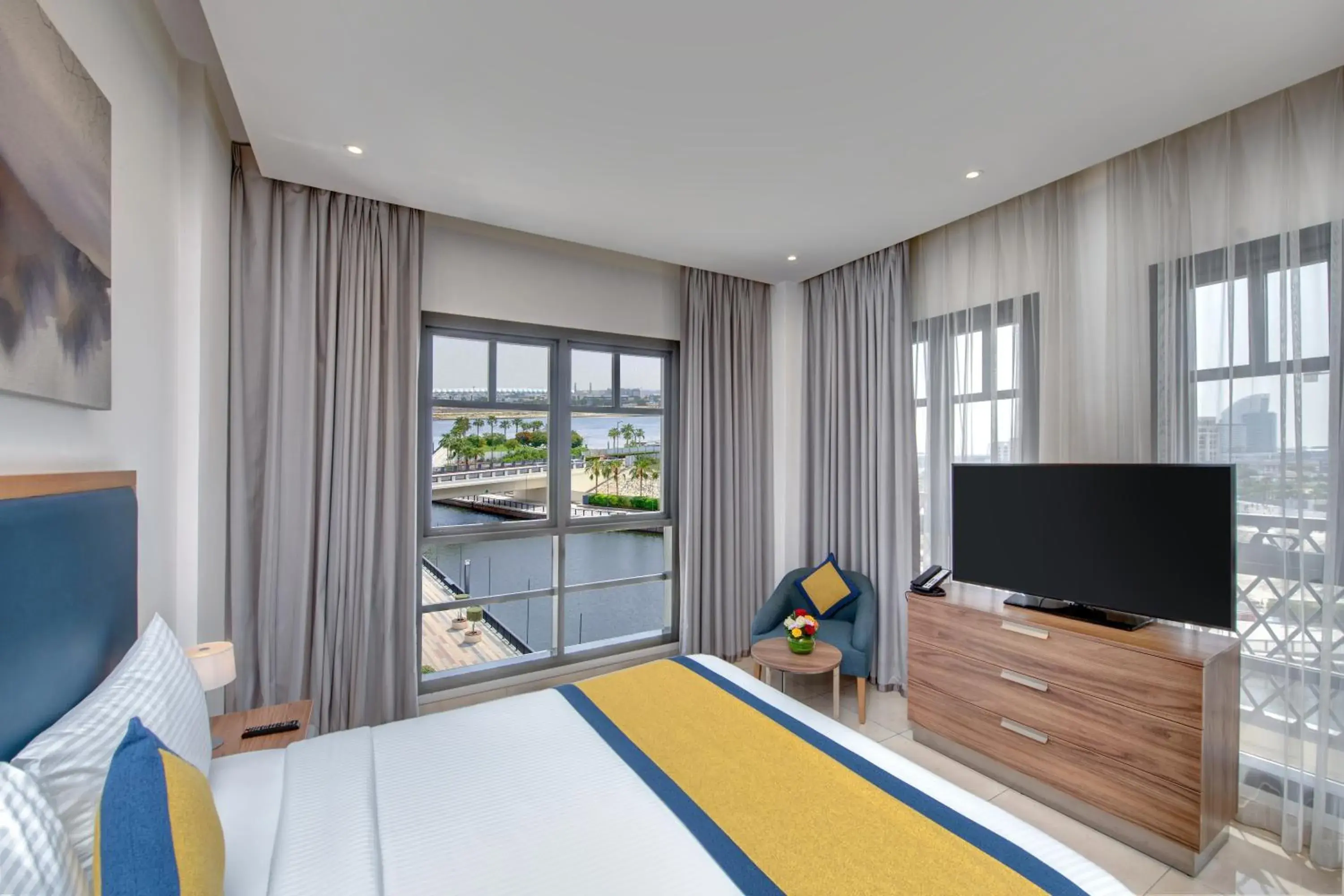 View (from property/room), Bed in SUHA Creek Hotel Apartment, Waterfront Jaddaf, Dubai View (from property/room), Bed in SUHA Creek Hotel Apartment, Waterfront Jaddaf, Dubai