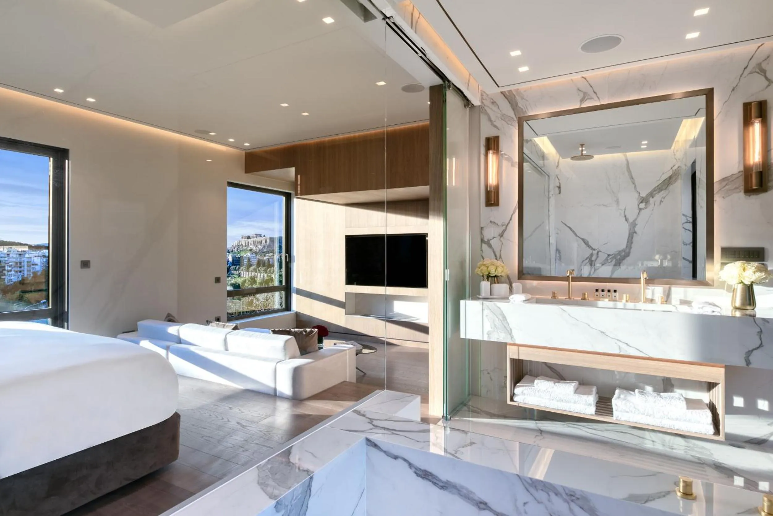 Bathroom, Bed in The One Acropolis