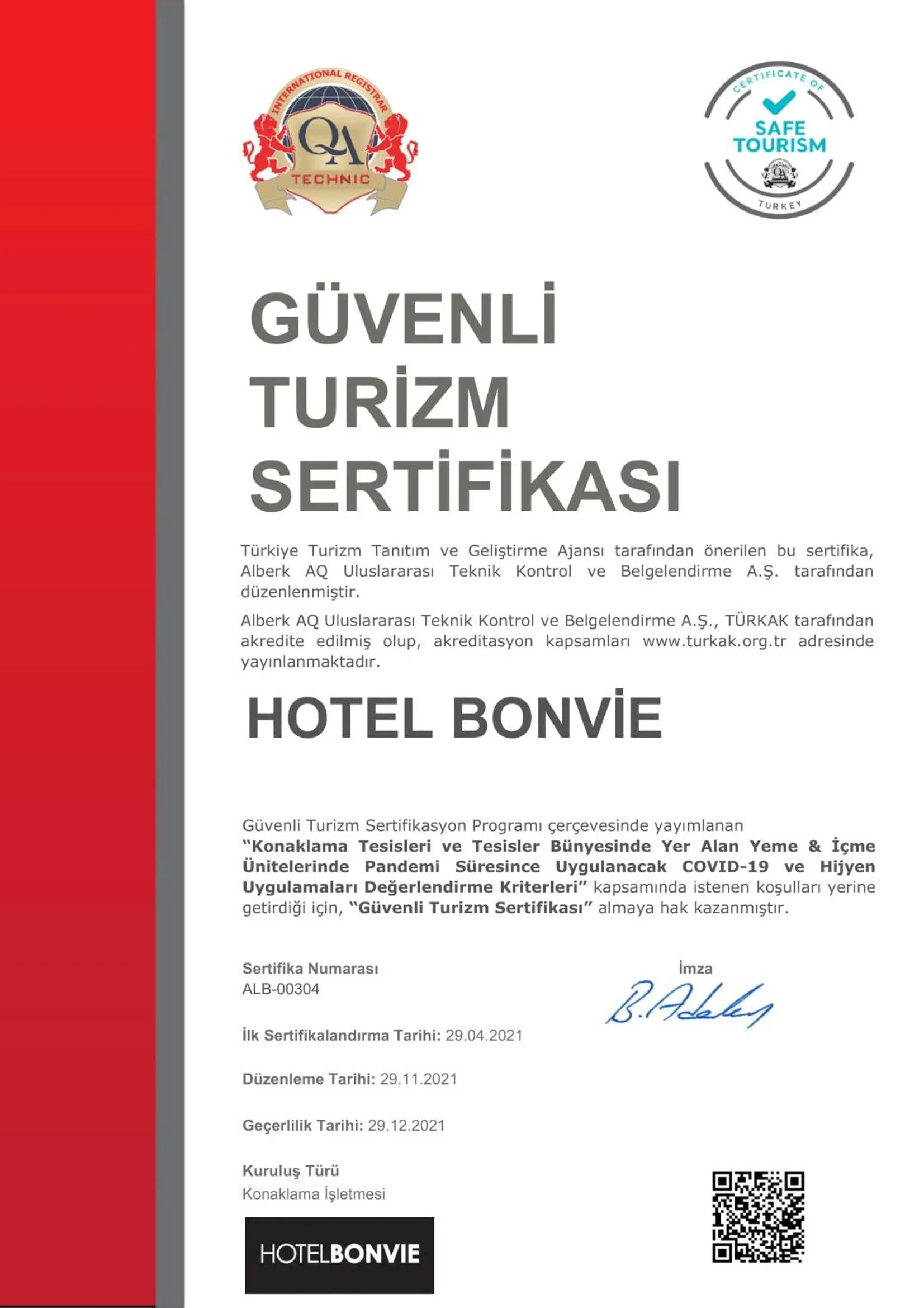 Logo/Certificate/Sign in Hotel Bonvie