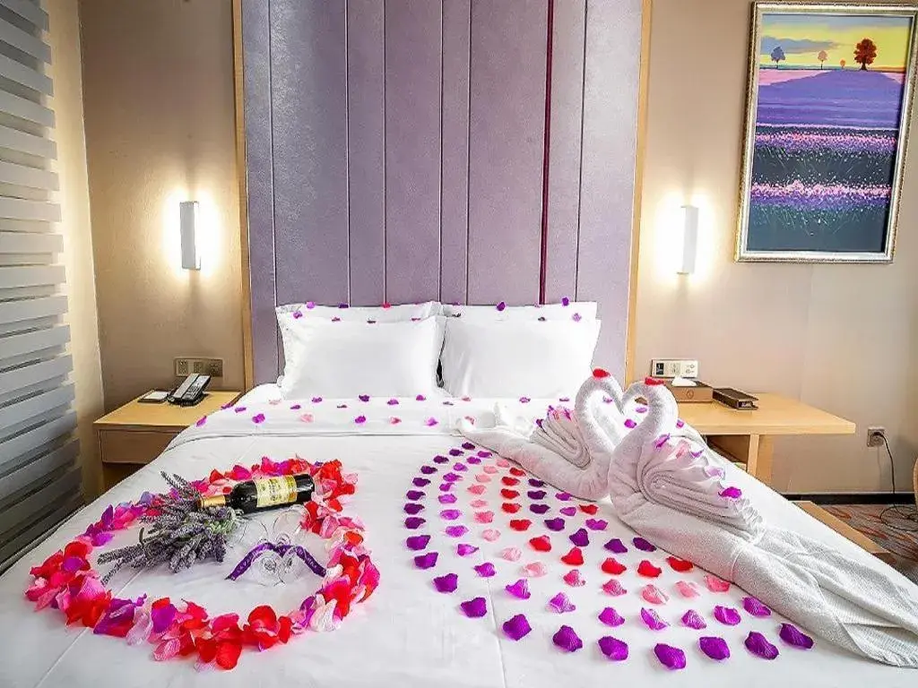 Bed in Lavande Hotel Leshan High-speed Railway Station Wanda Plaza Bed in Lavande Hotel Leshan High-speed Railway Station Wanda Plaza