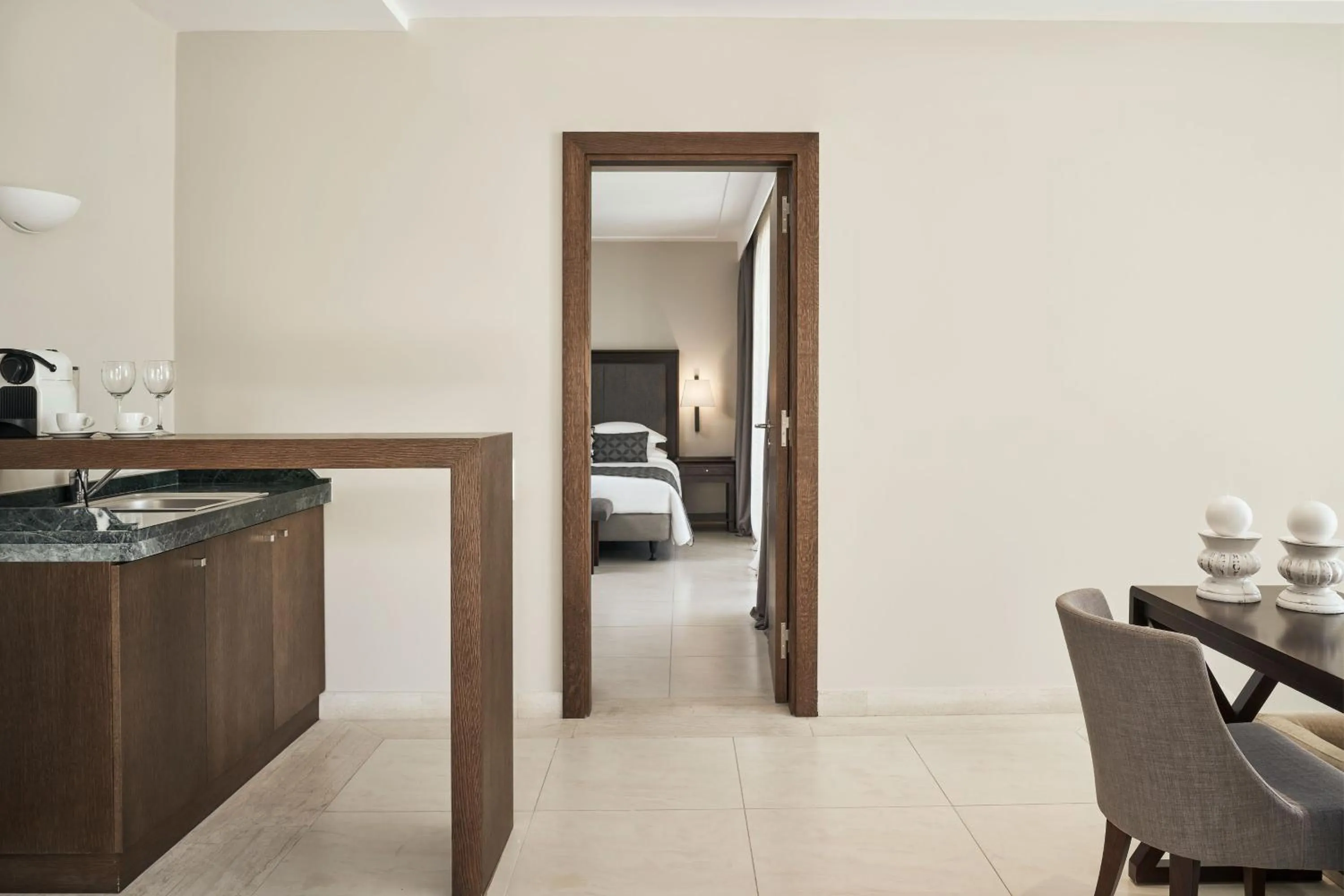 kitchen, Bed in Atlantica Belvedere Resort - Adults Only