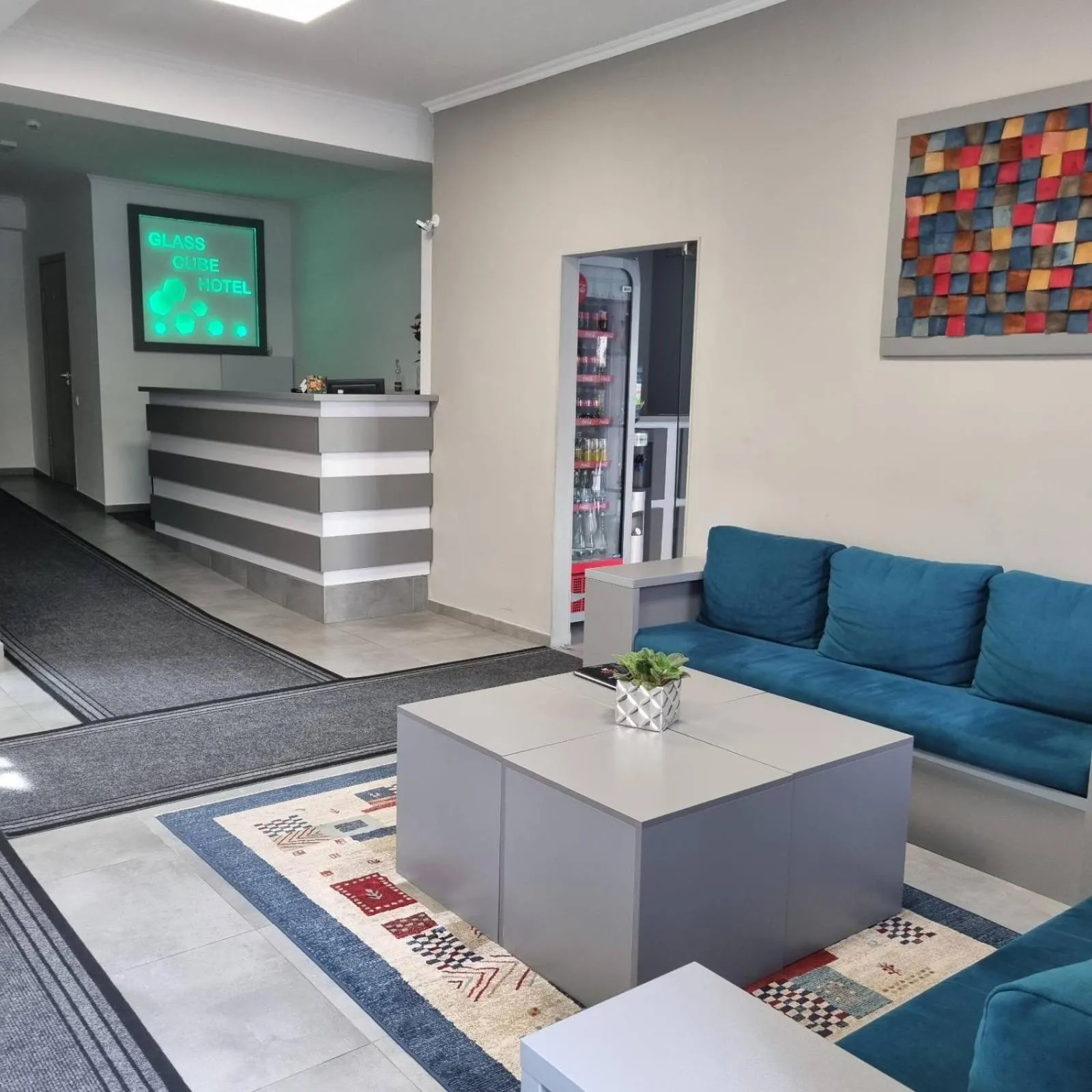Seating area in Glass Cube Hotel