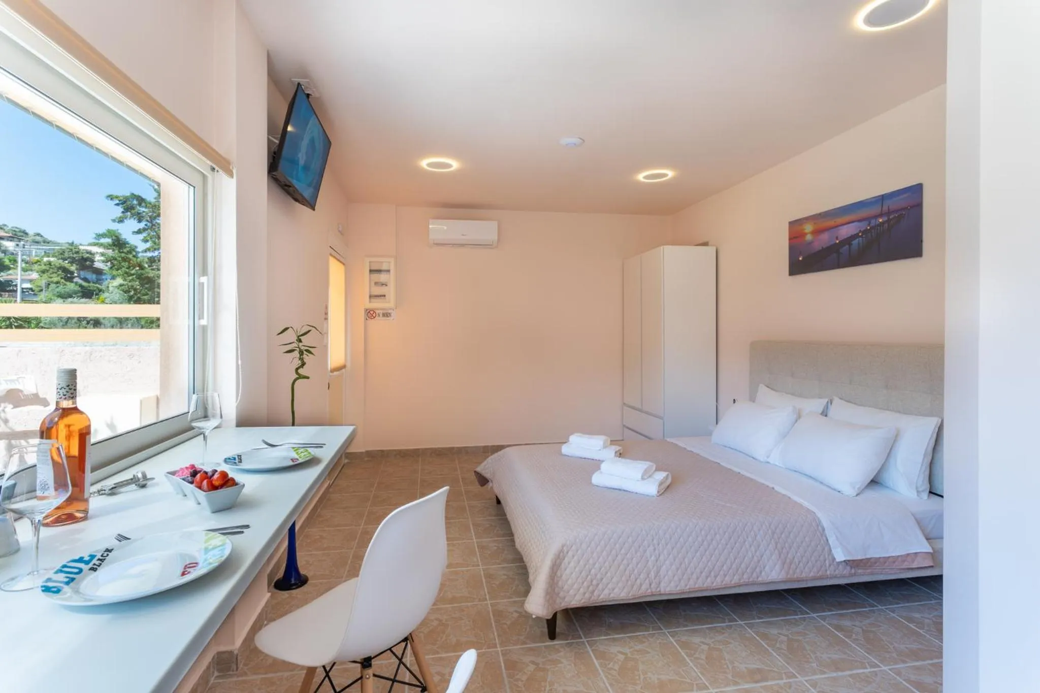 Bed in Modular Bungalows With Heated Pool Artemis Greece