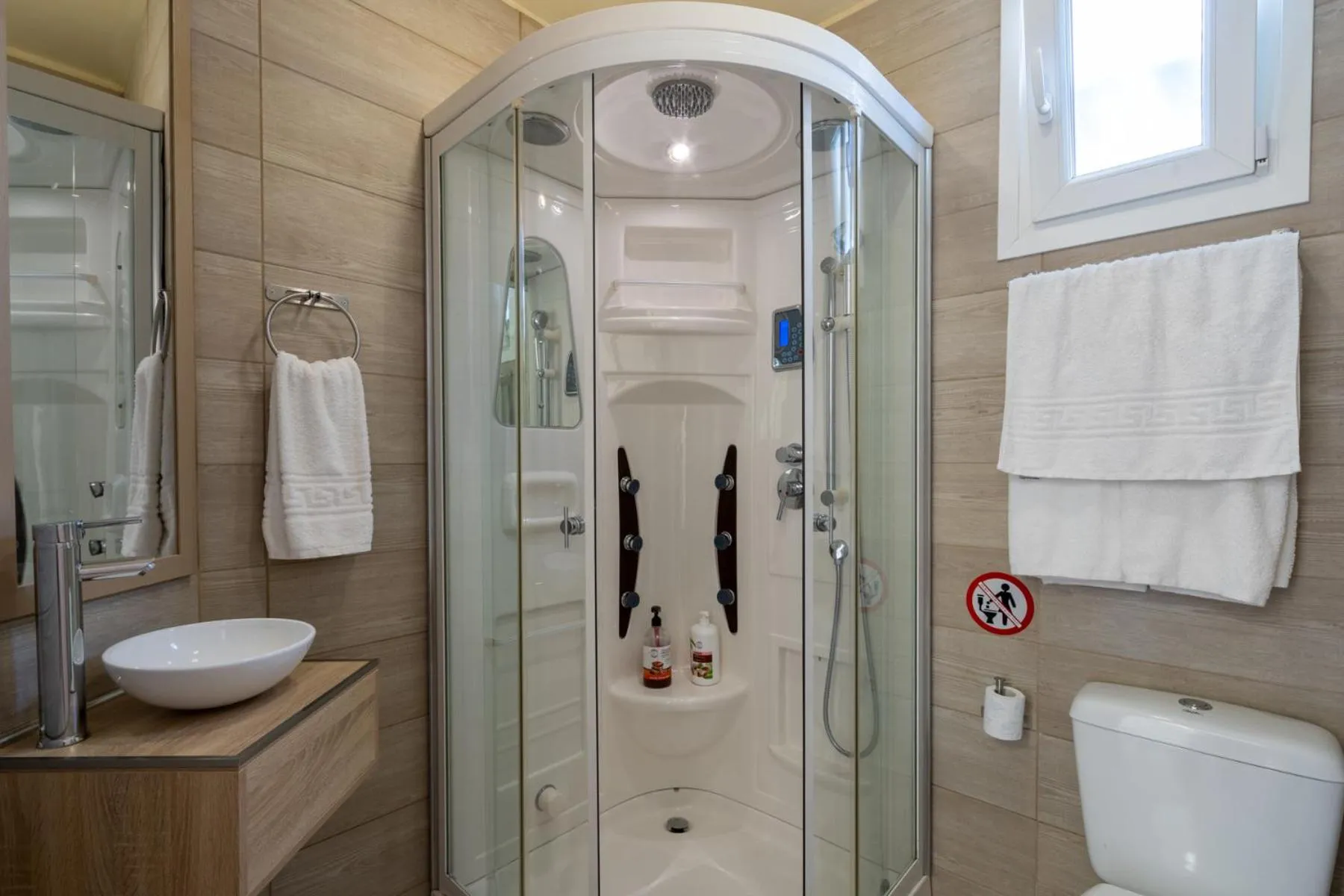 Shower in Modular Bungalows With Heated Pool Artemis Greece