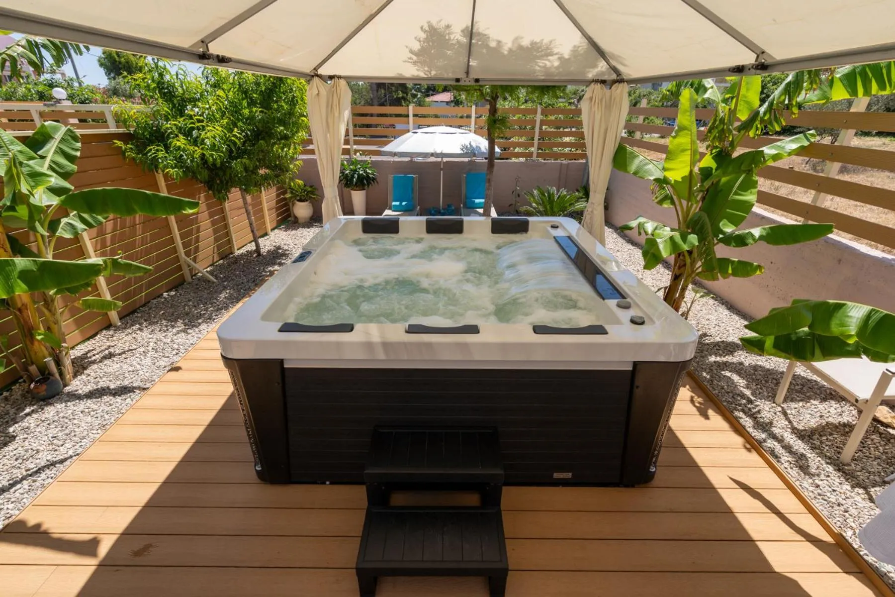 Hot Tub in Modular Bungalows With Heated Pool Artemis Greece