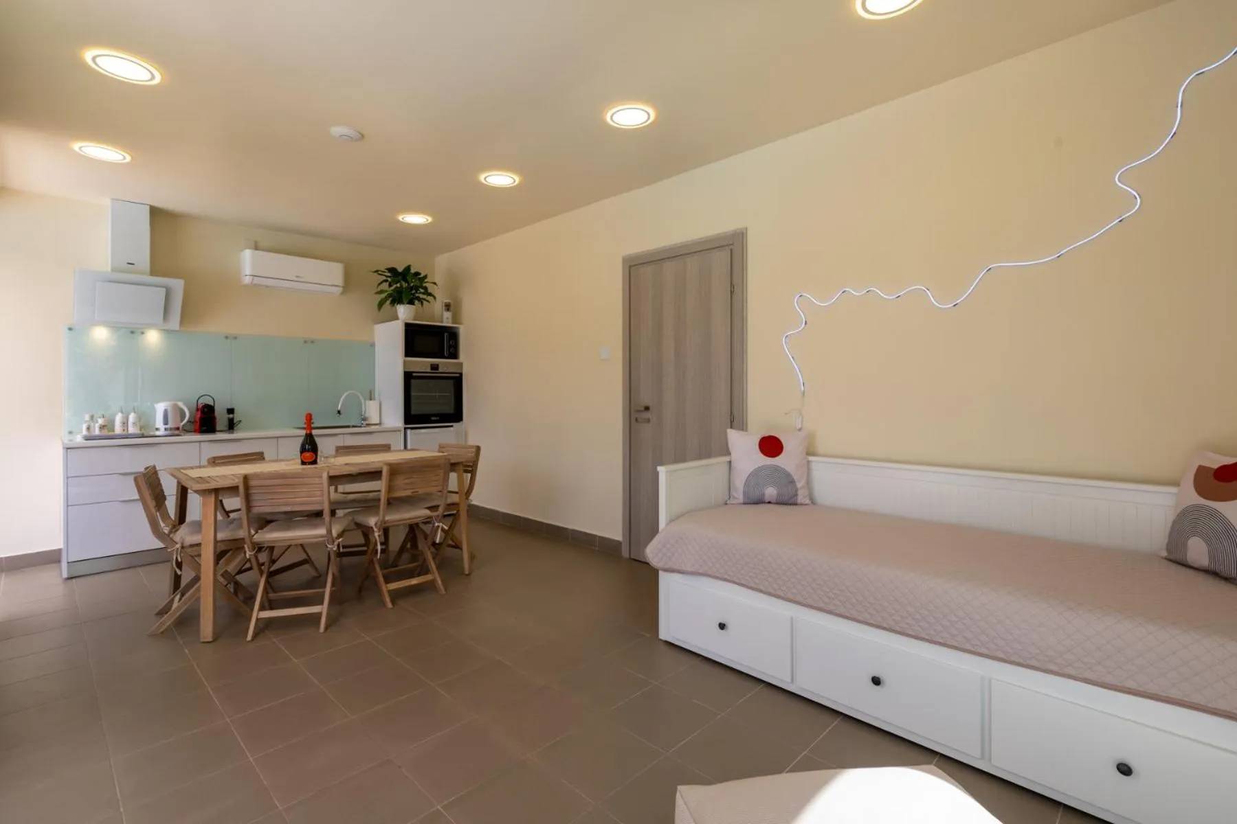 Kitchen or kitchenette, Bed in Modular Bungalows With Heated Pool Artemis Greece