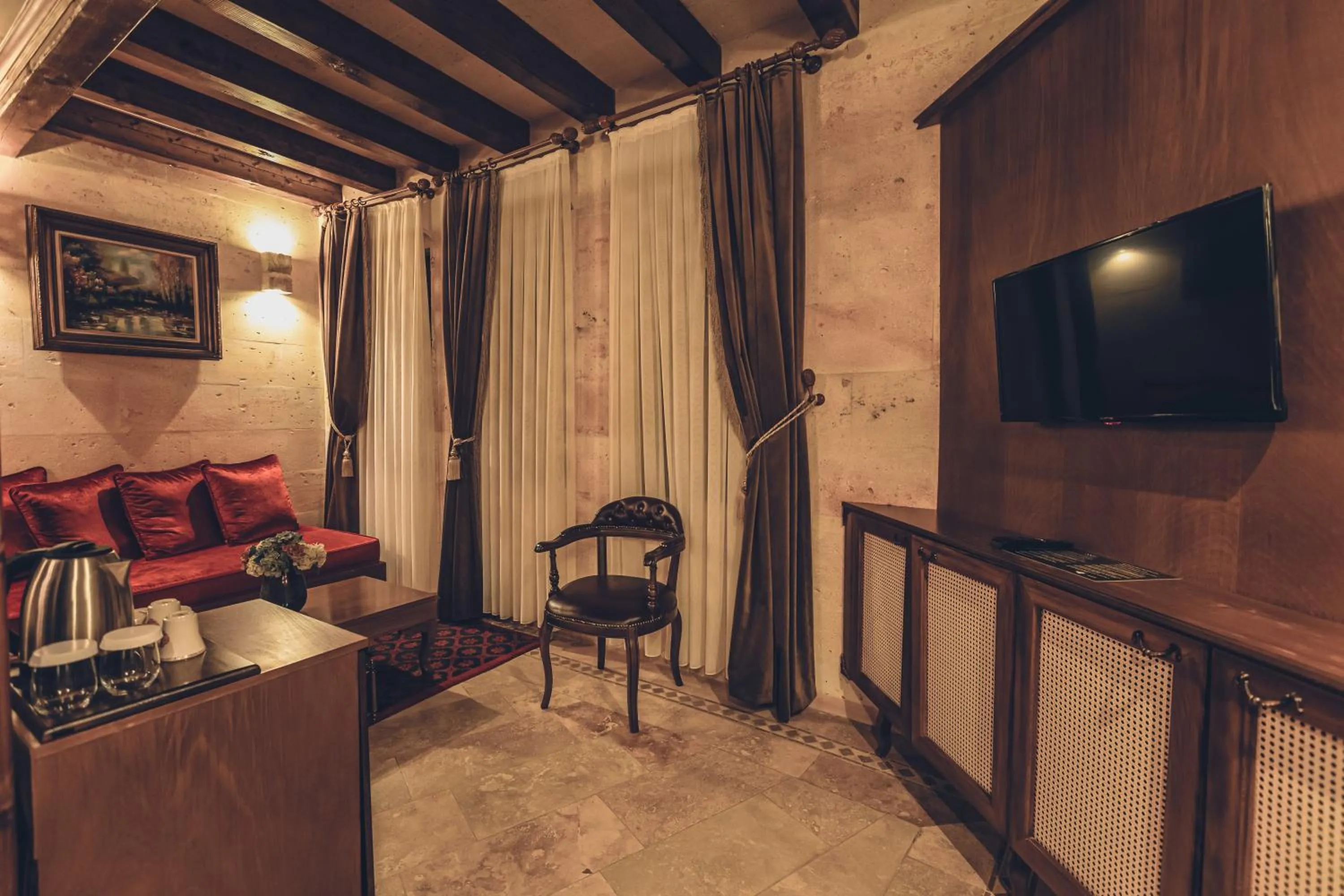 Seating area in Sobek Stone House Cappadocia