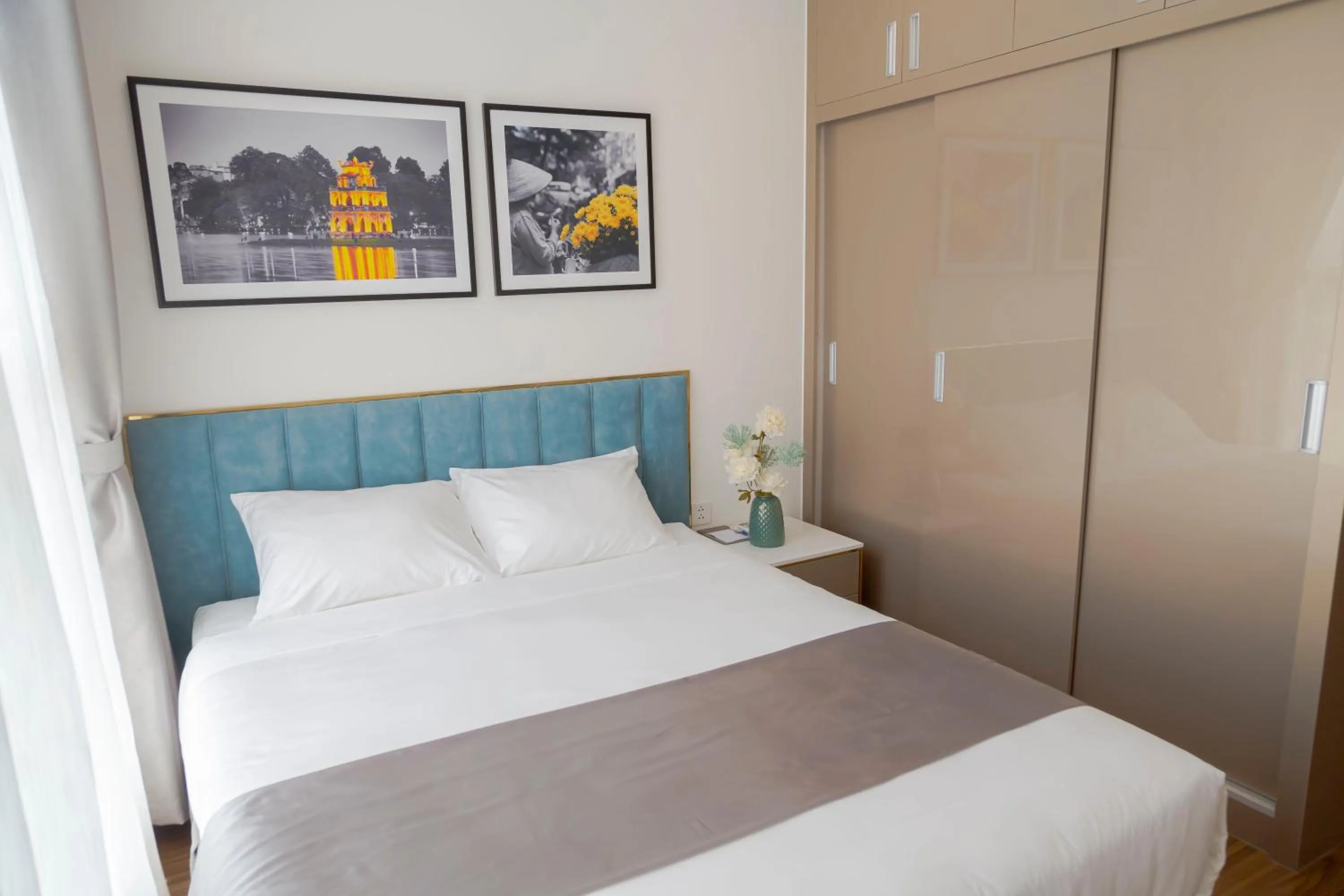 Bedroom, Bed in Aspaces Serviced Apartments - Vinhomes West Point