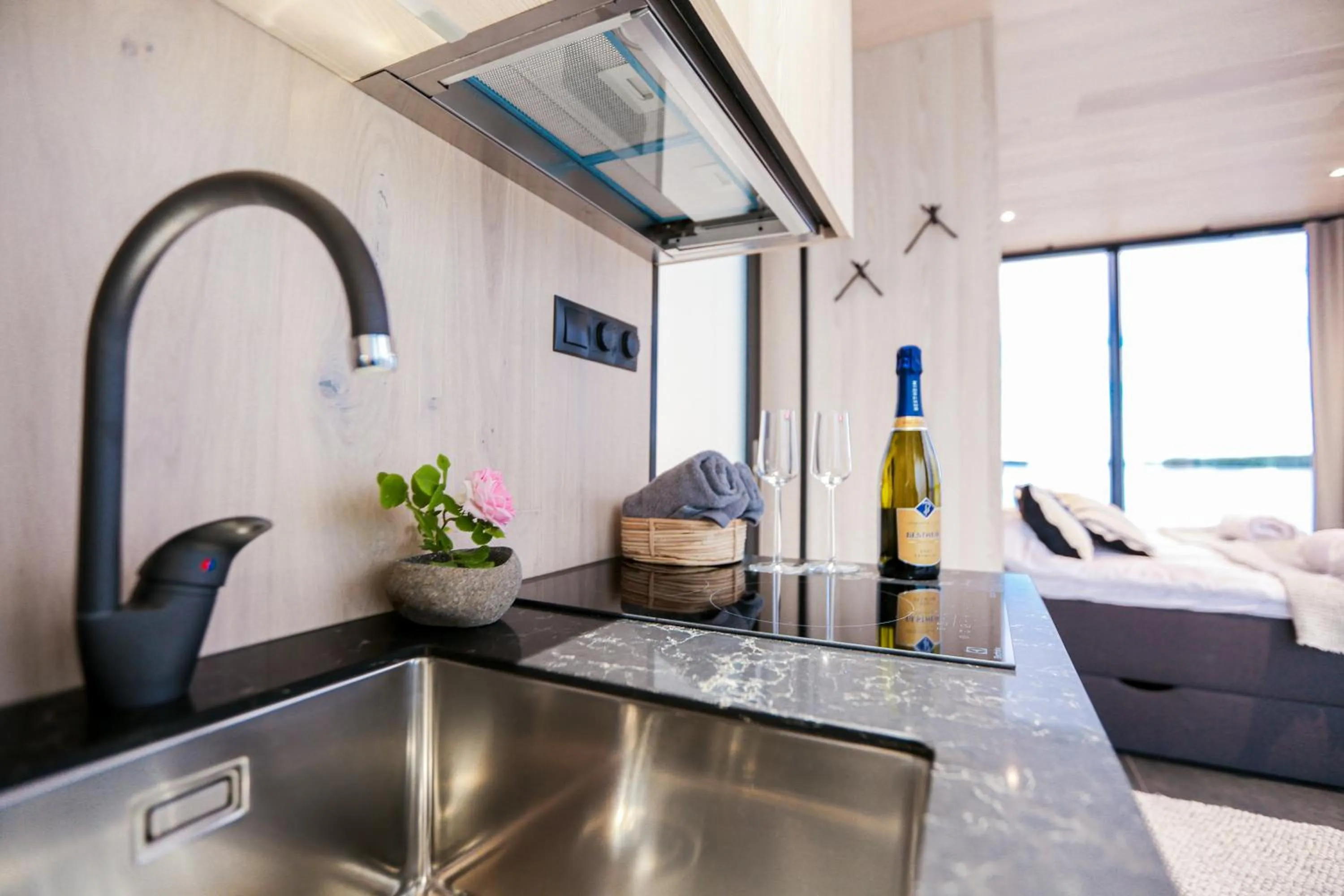 Kitchen or kitchenette in Lake Hotel Lehmonkärki - Haasi Mirror Houses