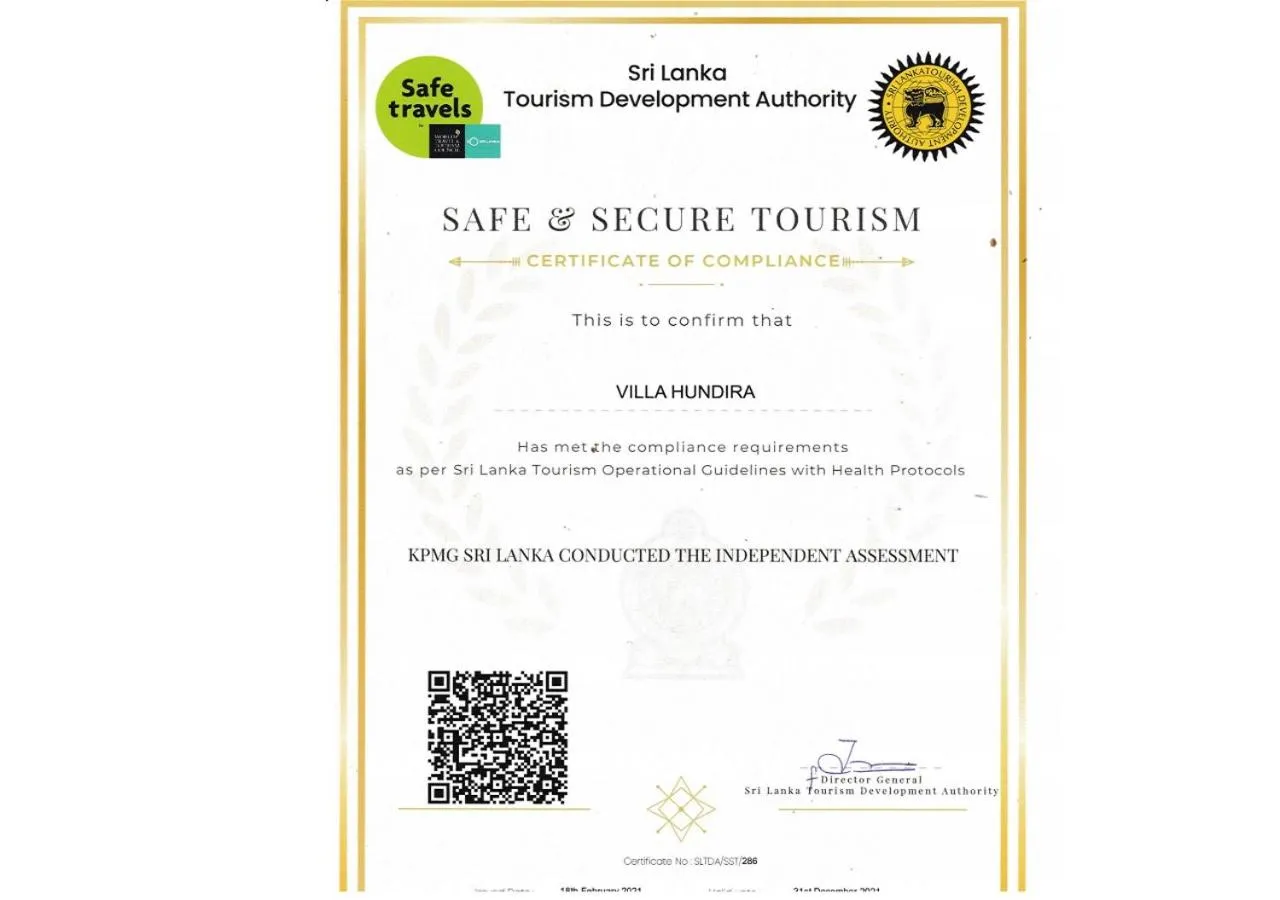 Certificate/Award in Villa Hundira