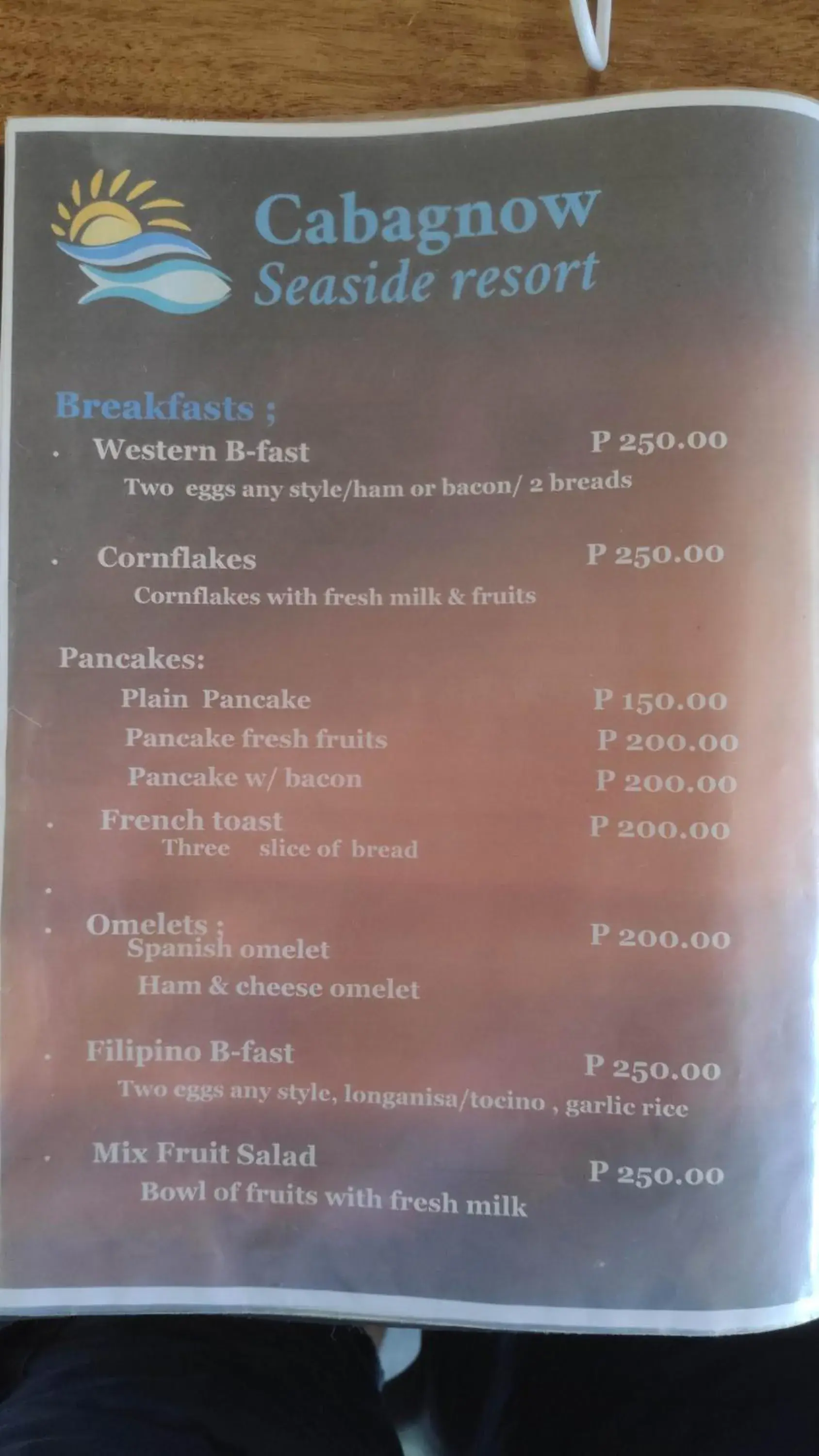 Breakfast in Cabagnow Seaside Resort Breakfast in Cabagnow Seaside Resort