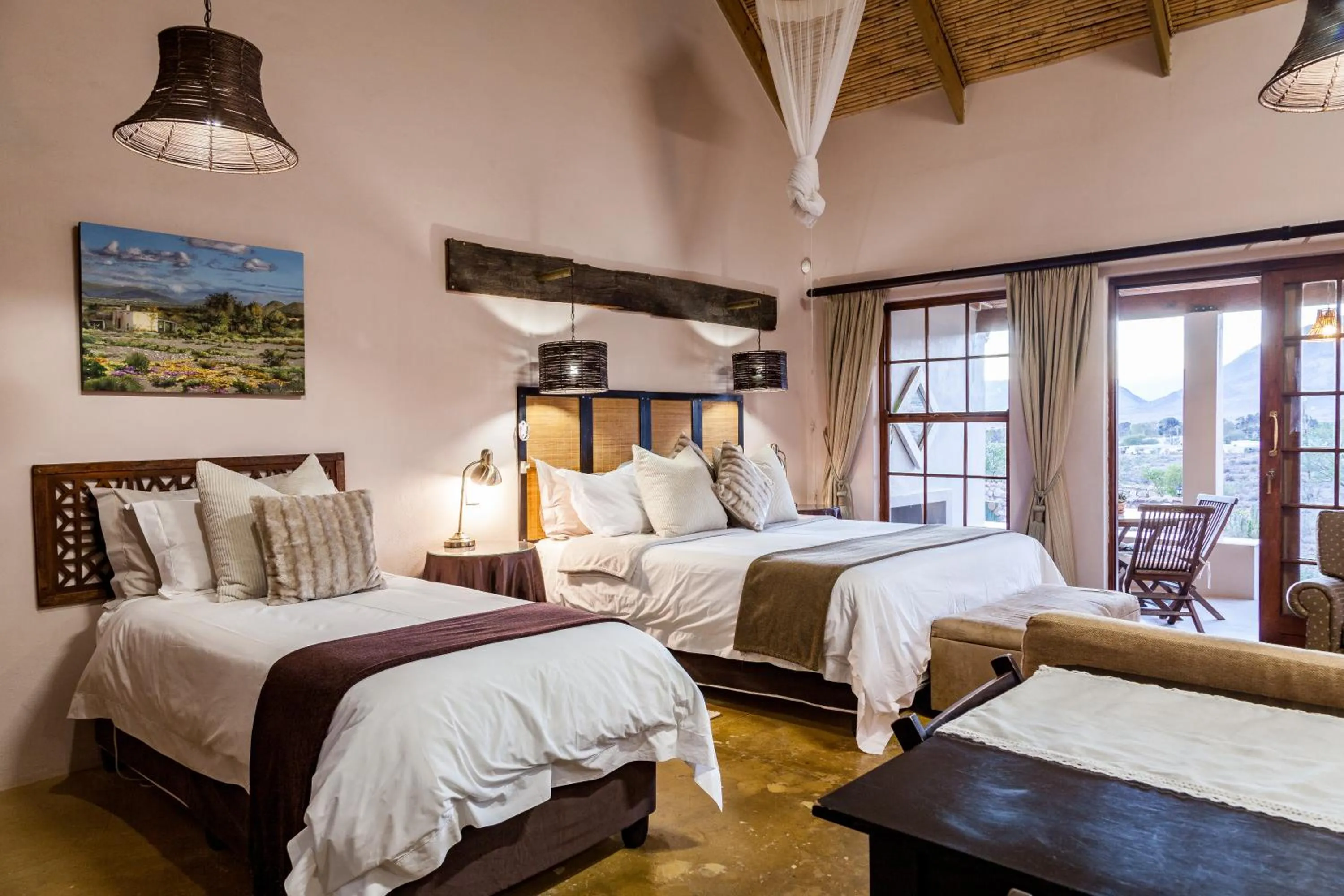 Bed in Karoo View Cottages